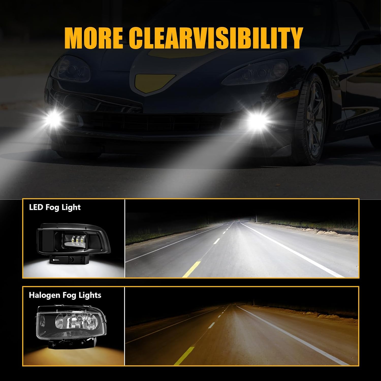 OKSIWA Upgrade LED Fog Lights for 2005-2013 Chevrolet Corvette C6 Base Models,Drving Fog Lamp Replacement, Plug N Play,Waterproof, Clear Lens