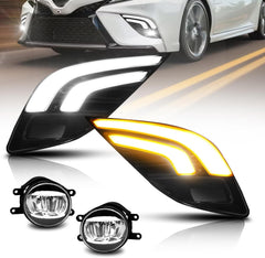 OKSIWA LED Fog Light with White DRL for 2018-2020 Toyota Camry SE/XSE/TRD,with Amber Turn Signal light,Front Bumper Fog Lamp Replacement Kit,Including Wiring Harness,switch-1