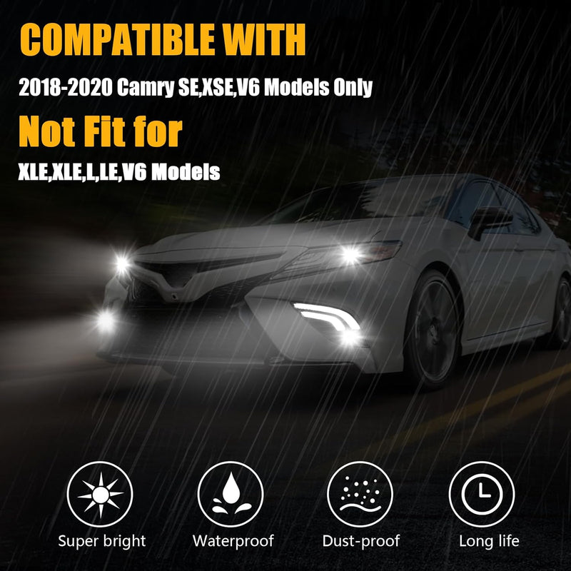 OKSIWA LED Fog Light with White DRL for 2018-2020 Toyota Camry SE/XSE/TRD,with Amber Turn Signal light,Front Bumper Fog Lamp Replacement Kit,Including Wiring Harness,switch-3