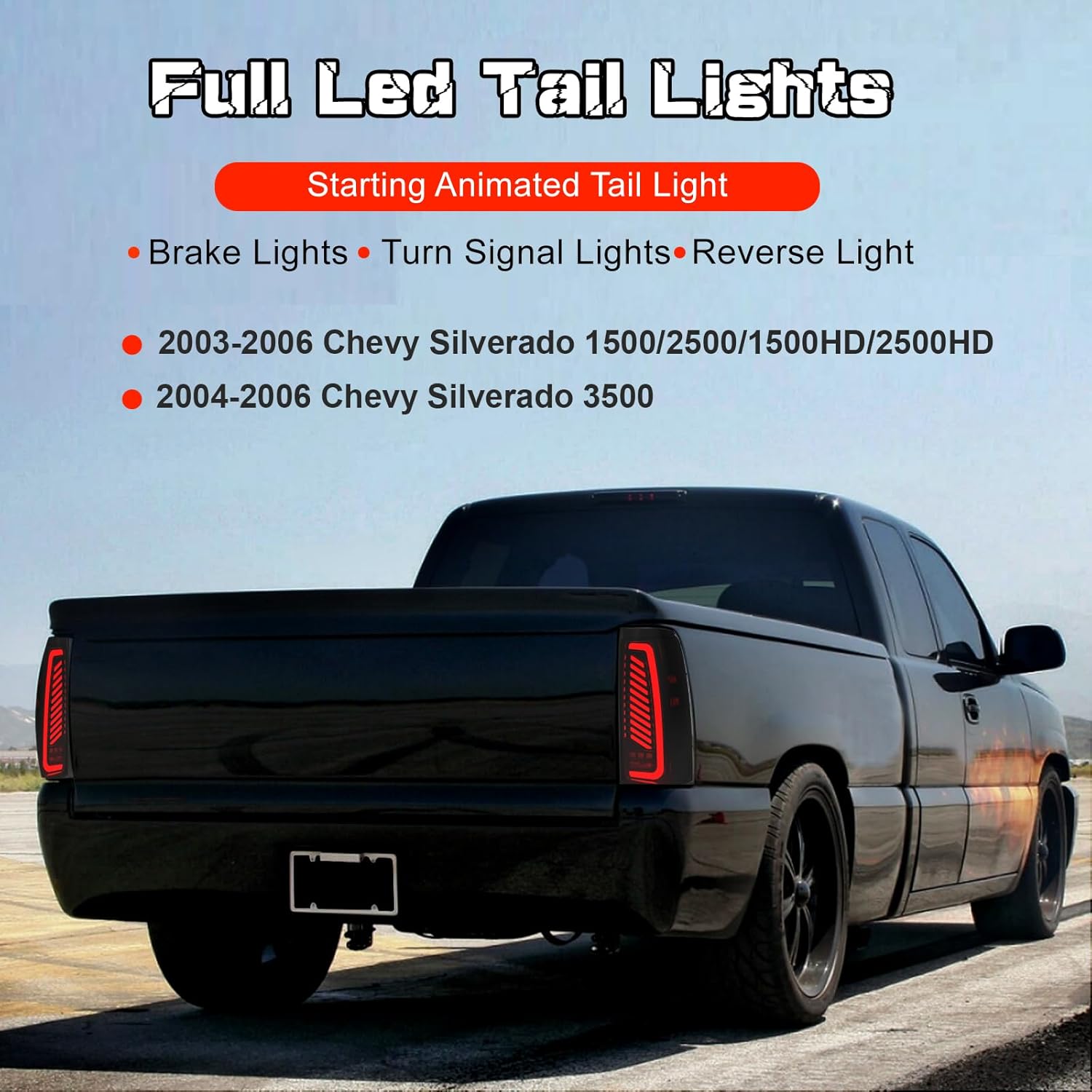 OKSIWA Sequential Full Led tail lights for 2003-2006 Chevy Silverado Starting Animated Tail Light Assembly 1pair Rear lights Smoked Dynamic Turn Signal,Brake Light,Reverse Light