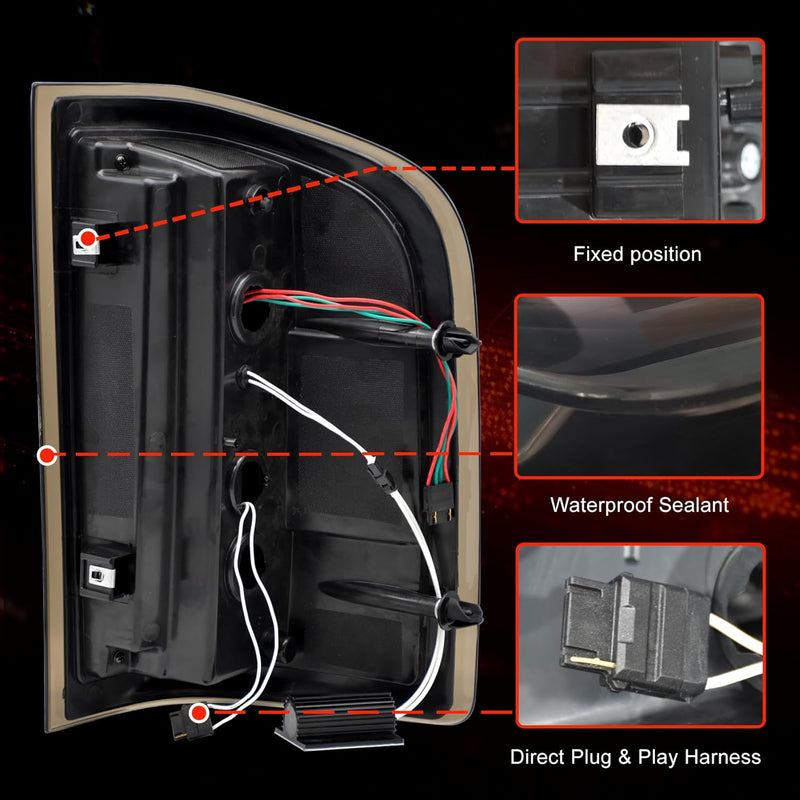 OKSIWA Sequential LED Tail Lights Assemble Fits for 2007-2013 Chevy Silverado 1500& 2007-2014 Chevy Silverado 2500HD/3500HD With Start-Up Animation, Dynamic Turn Signals, Brake Light,Reverse Light-Smoked-5