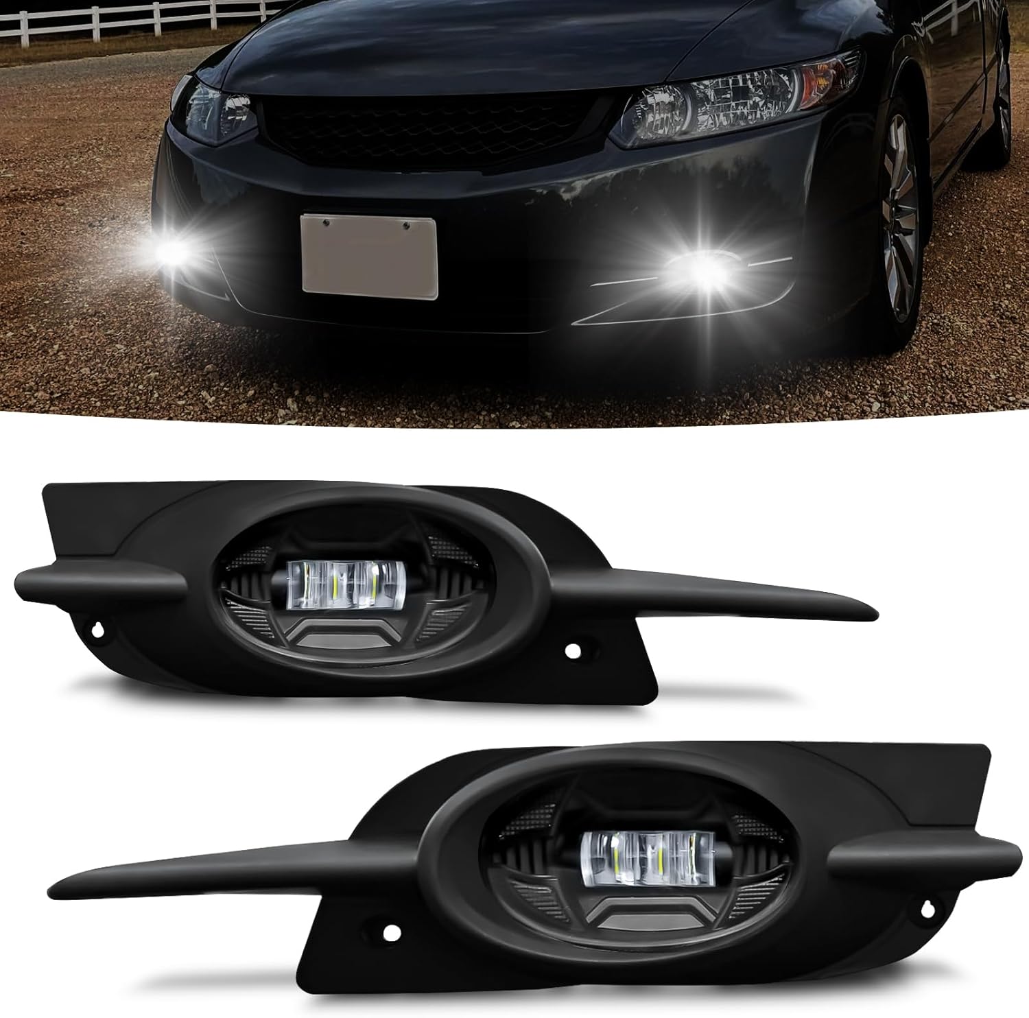 OKSIWA LED Fog Light for 2009-2011 Honda Civic Coupe 2dr,Front Bumer Driving Light Kit, Fog Lamp Assembly Replacement with Switch and wiring Harness, Plug and Play, Easy to Install