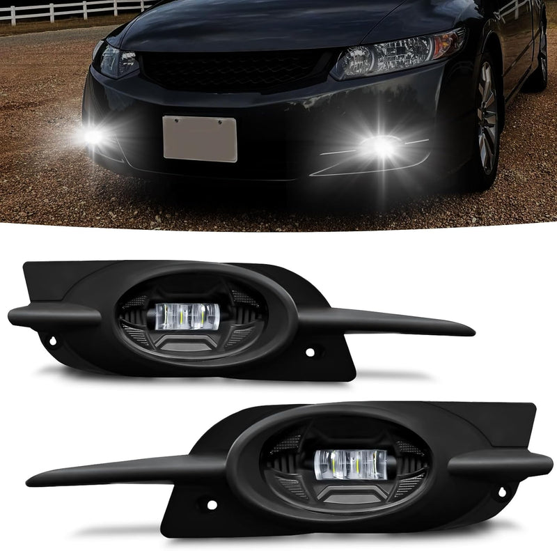 OKSIWA LED Fog Light for 2009-2011 Honda Civic Coupe 2dr,Front Bumer Driving Light Kit, Fog Lamp Assembly Replacement with Switch and wiring Harness, Plug and Play, Easy to Install-1