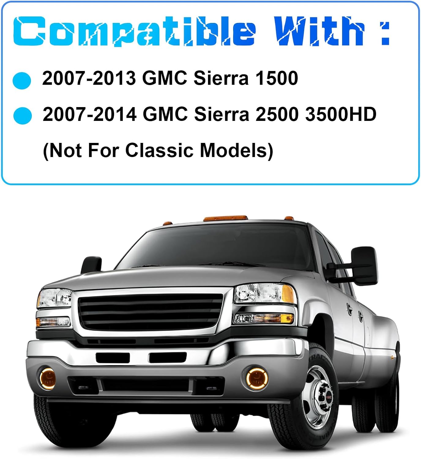 DOT Approved LED Fog Light with DRL & Amber Turn Signal for 2007-2013 GMC Sierra 1500 & 2007-2014 Sierra 2500 3500HD Plug & Play-3