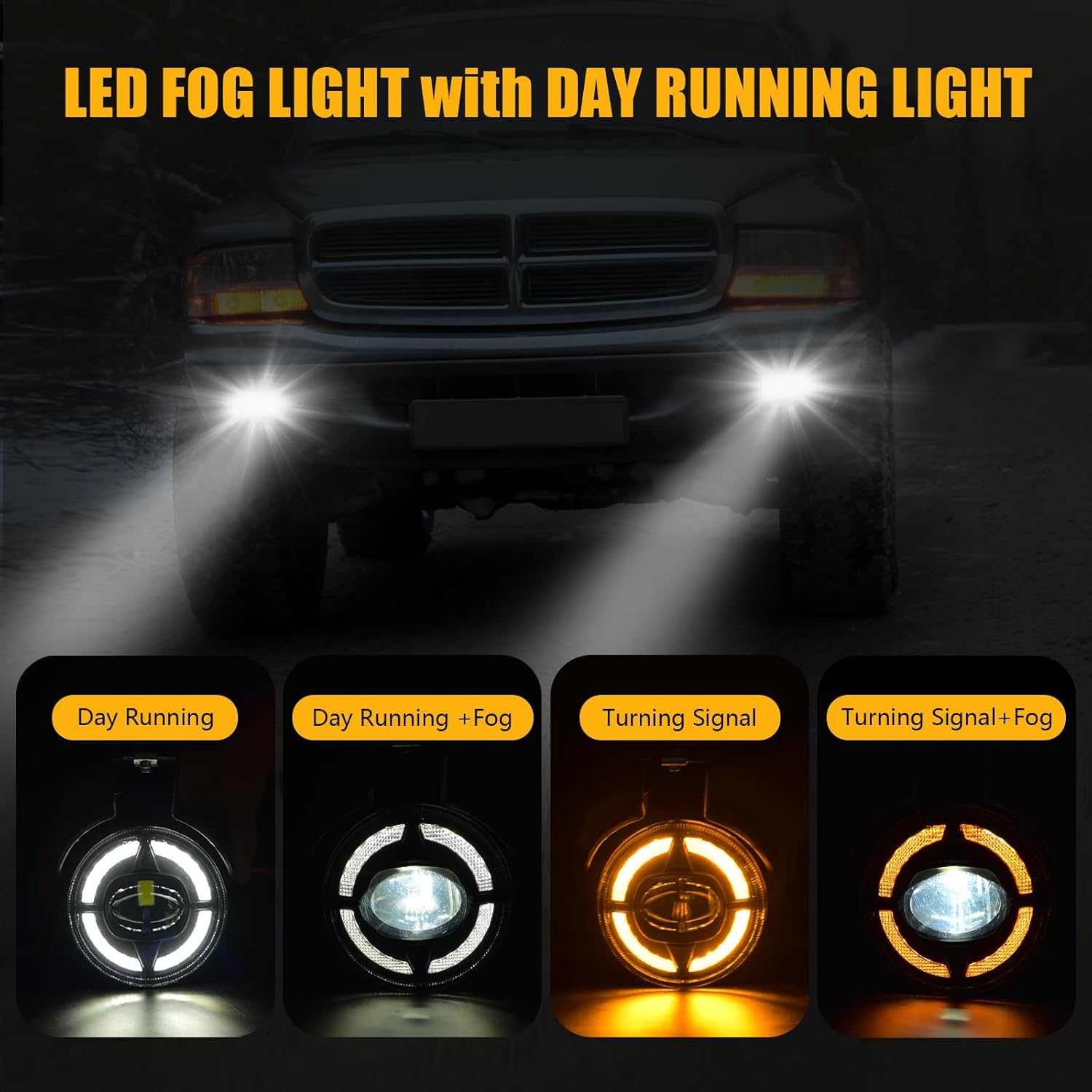 OKSIWA Upgrade LED Fog Lights with Day Running Lights for 1997-2000 Dodge Dakota,1998-2000 Durango SUV Pickup Truck Front Bumper Driving Fog Lamps Replacement,Clear Lens
