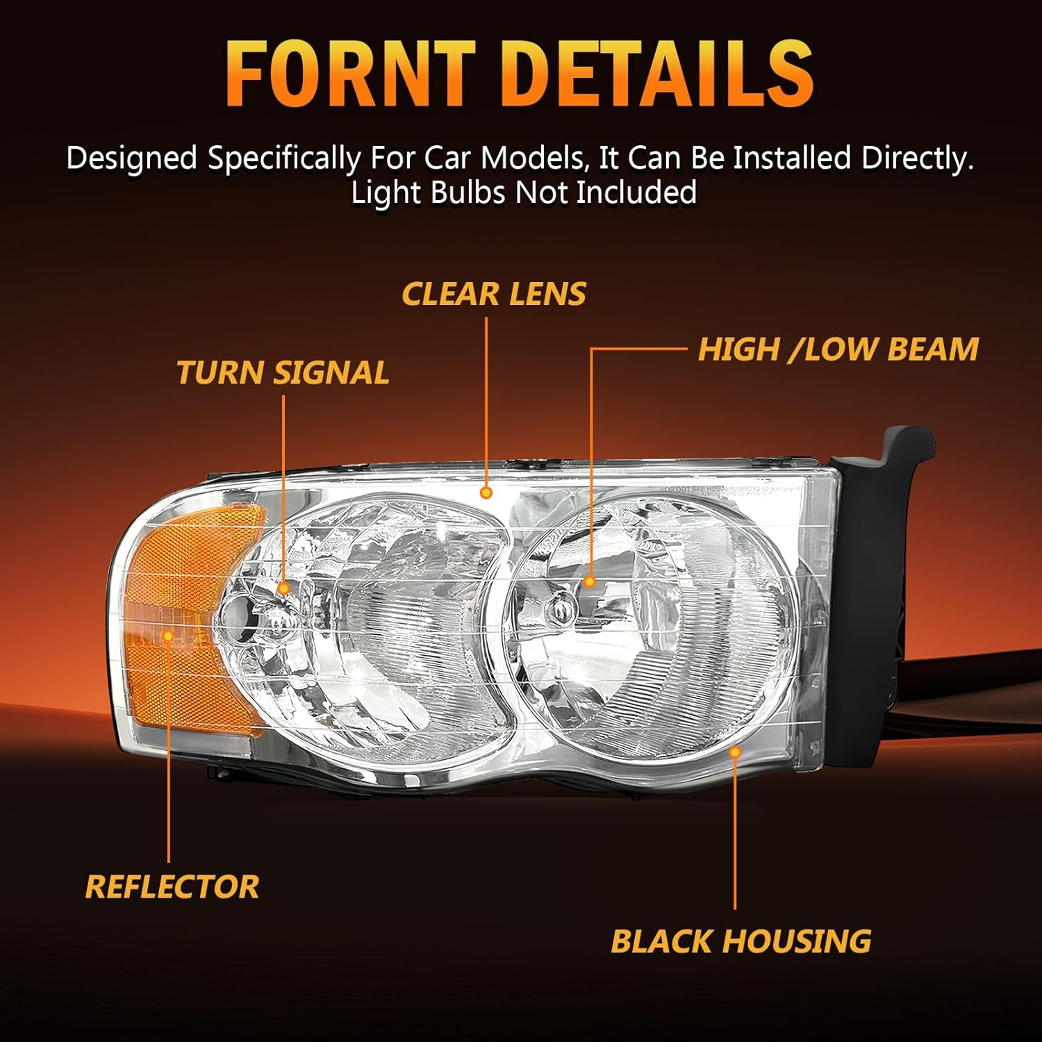 OKSIWA Headlights Assembly for 2002–2005 Dodge Ram 1500 2500 3500, OEM Style Replacement Headlamp Housing, Factory Fit,Plug & Play, No Bulbs Included,Clear Trim-5
