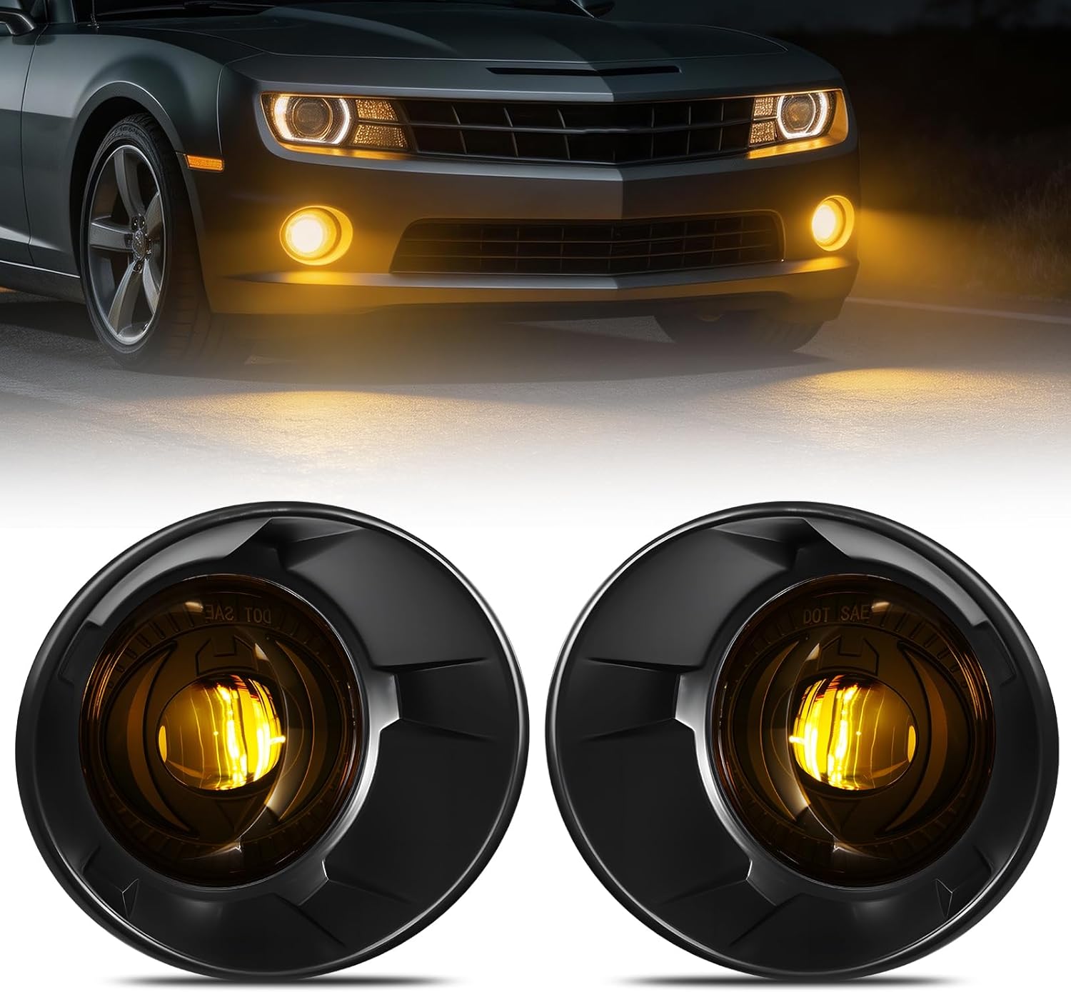 DOT Compliant Yellow LED Fog Lights for 2010-2013 Chevy Camaro Plug & Play