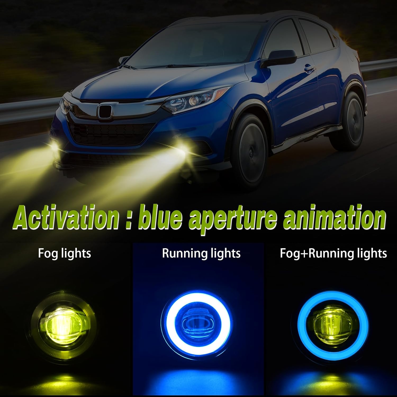 OKSIWA Yellow LED Fog Lights with Blue Running Lights for 2016-2021 Civic 2014-2021 JAZZ 2018-2020 Odyssey 2017-2020 Ridgeline CR-V CR-Z HR-V Pilot, for Acura RDX ILX TL TSX 1Pair Fog Lamps