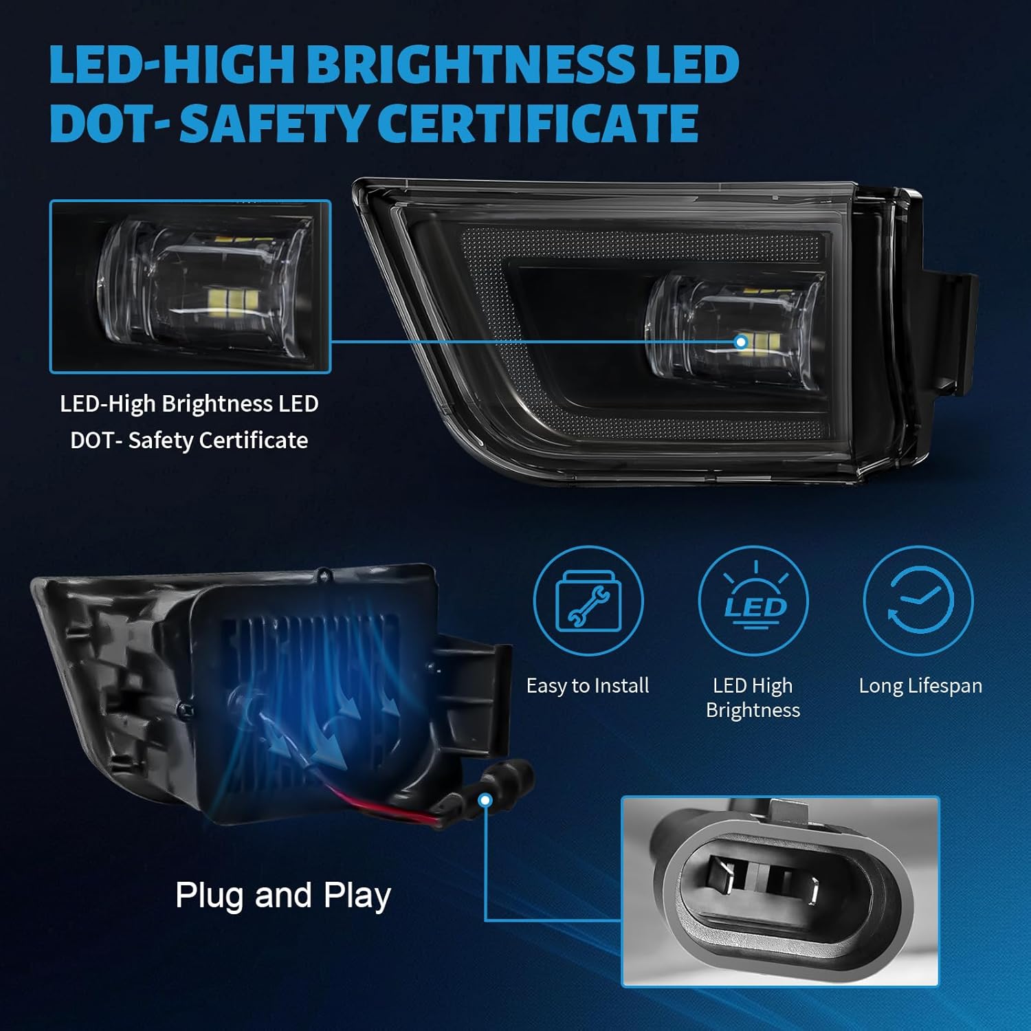 OKSIWA LED Fog Lights fit for Toyota 4Runner 2003 2004 2005, Front Driving Fog Lamps Assembly Replacement Kit (LED Fog Lights)