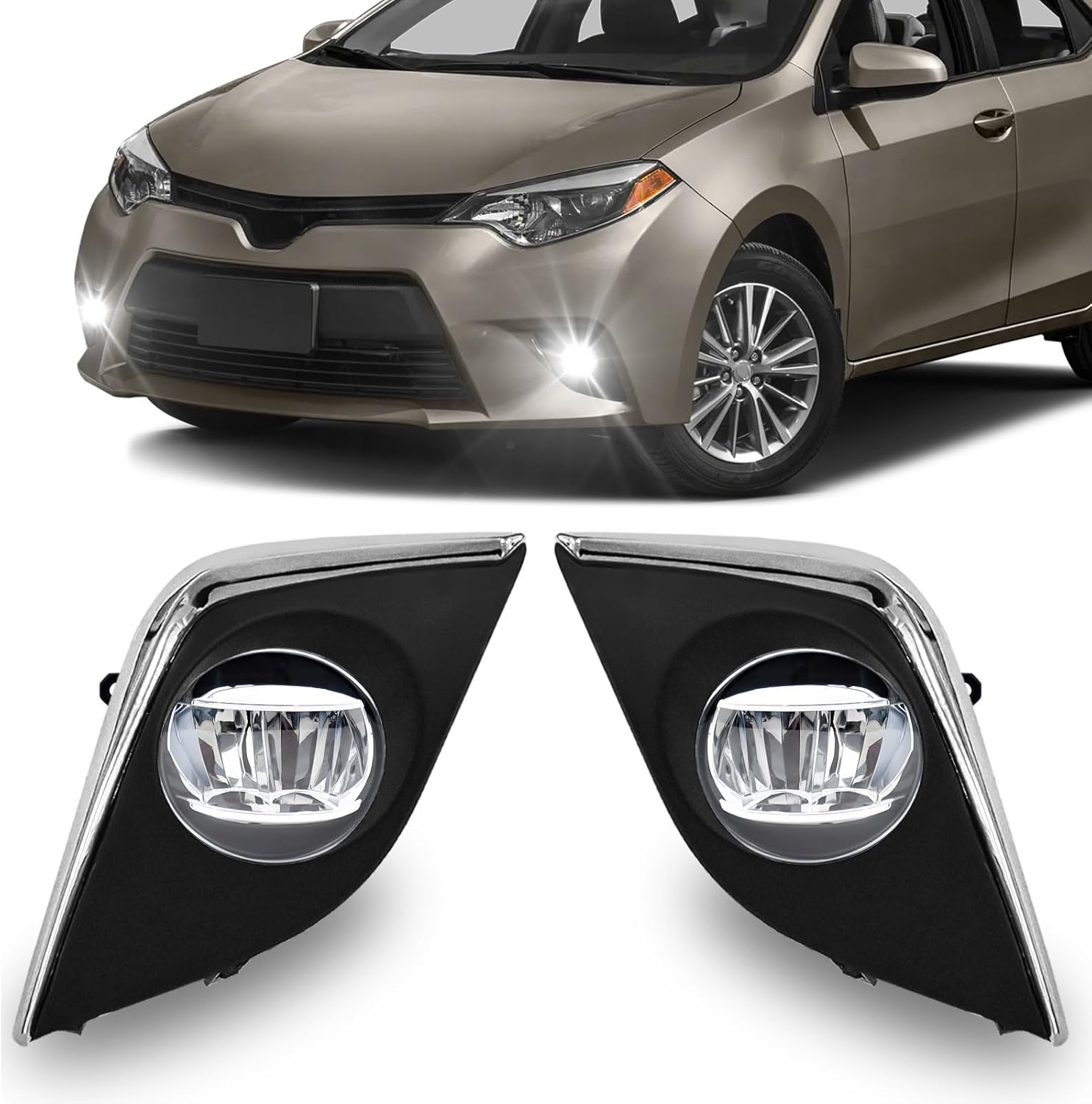 OKSIWA Fog Lights Assembly Compatible with 2014 2015 2016 Corolla/Altis CE ECO L LE, Bumper Driving Fog lamp Assembly Replacement (LED Fog Lights)