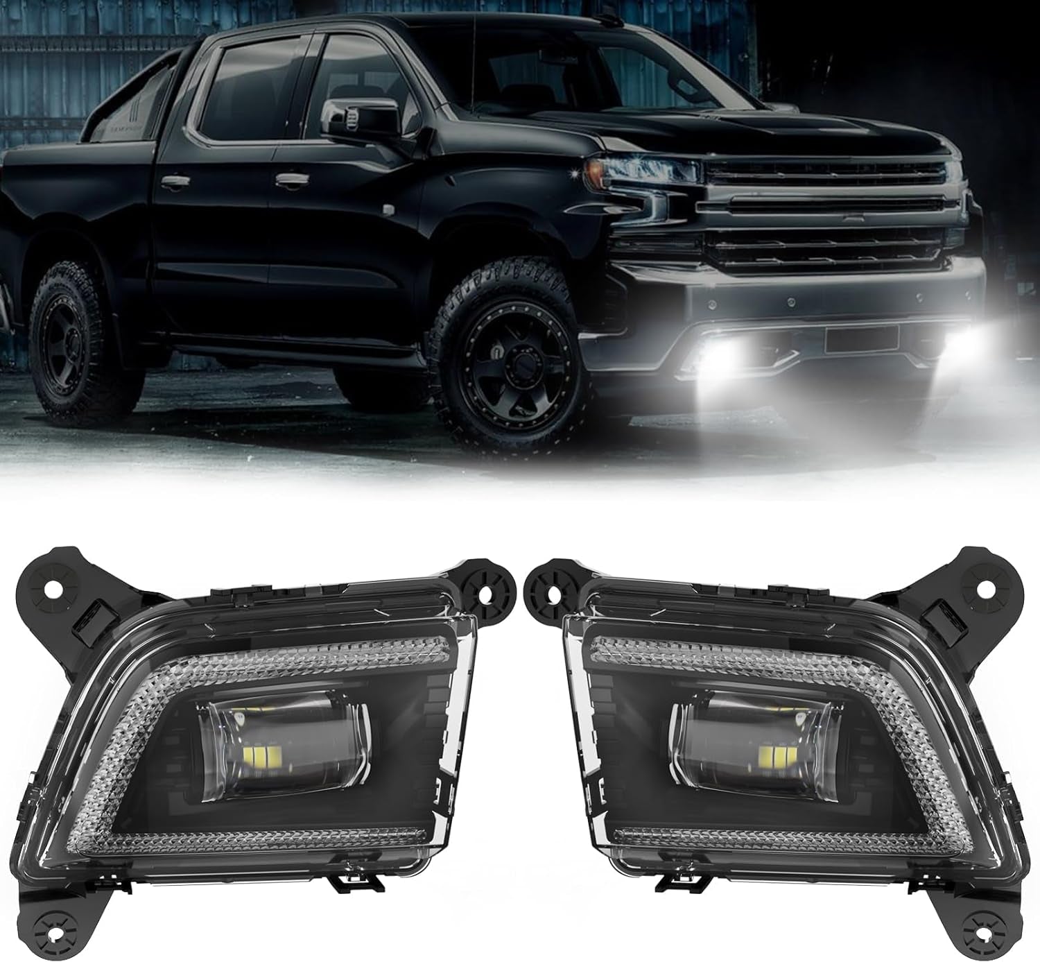 OKSIWA LED Fog Lights for 2019-2023 Chevrolet Silverado 1500 2500HD 3500HD with DRL and Dynamic Turn Signal, LED Fog Light Assembly Replacement Lamp Kit with Start-up Animation, Clear Lens