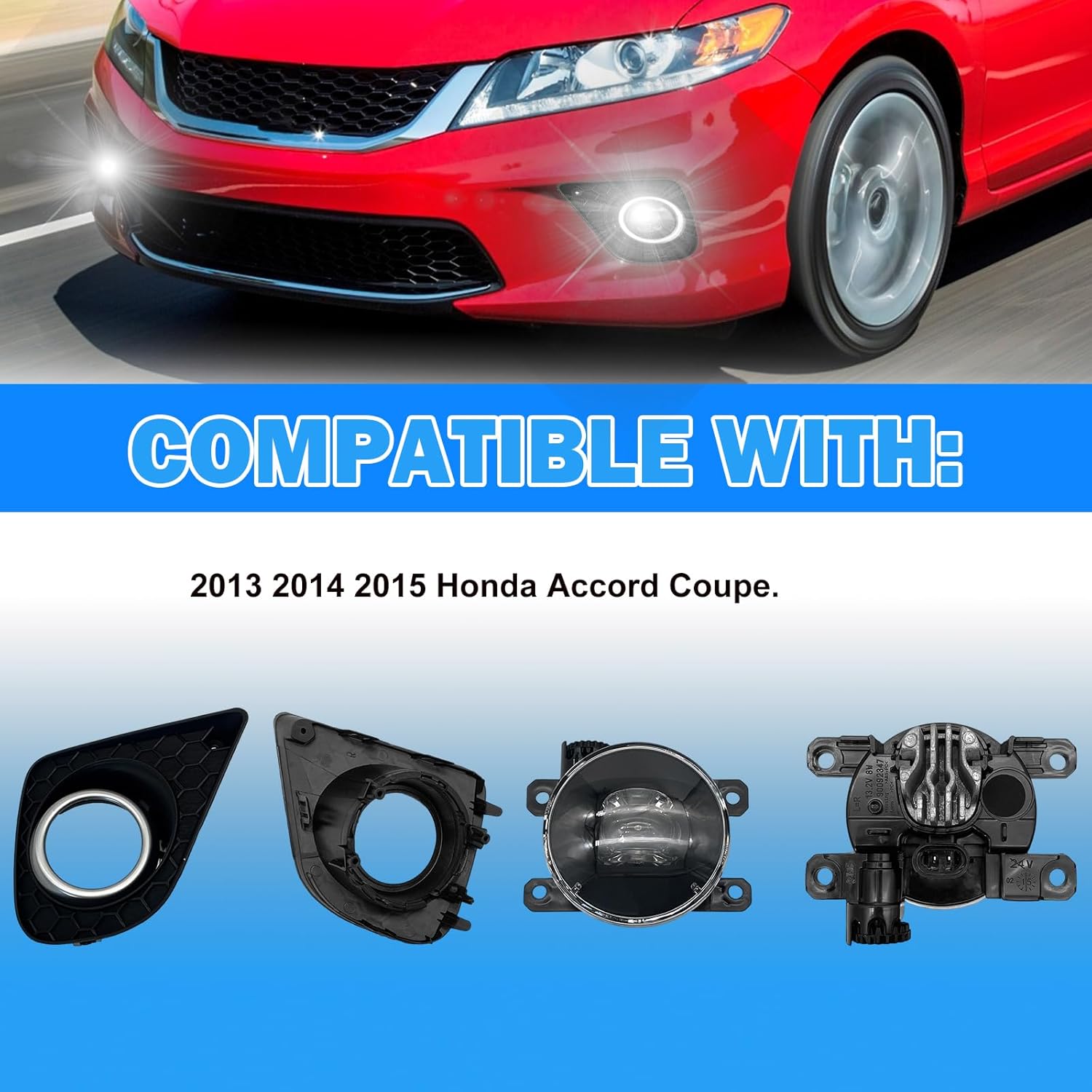 OKSIWA LED Fog Lights Assembly Compatible With 2013 2014 2015 Honda Accord Coupe Front Bumper Driving Fog Lamp Kits Fog Light Driver & Passenger Side-3