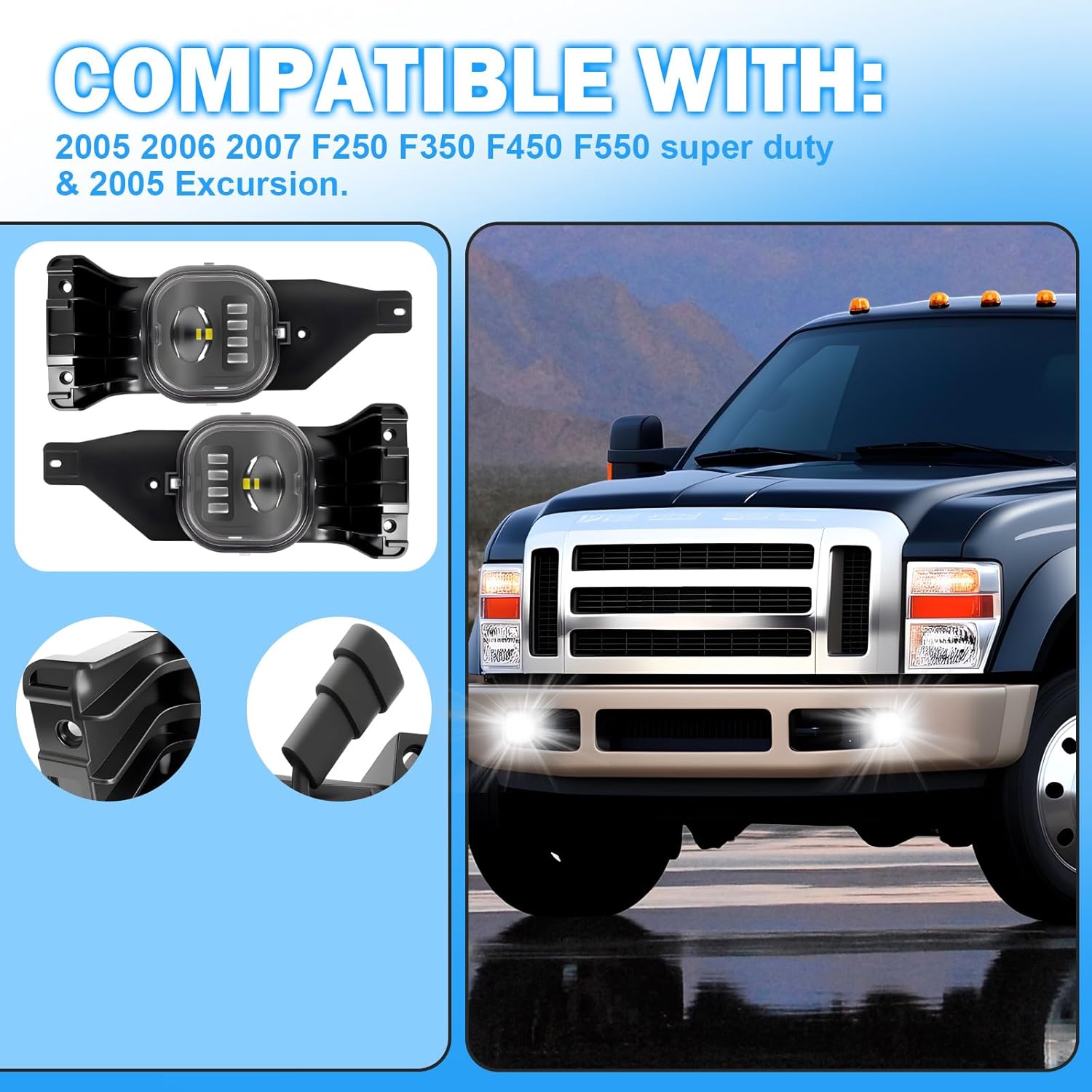 OKSIWA LED Fog Lights Assembly Compatible With 2005 2006 2007 Ford F250 F350 F450 F550 Super Duty,2005 Excursion Front Bumper Driving Fog Lamp Kits