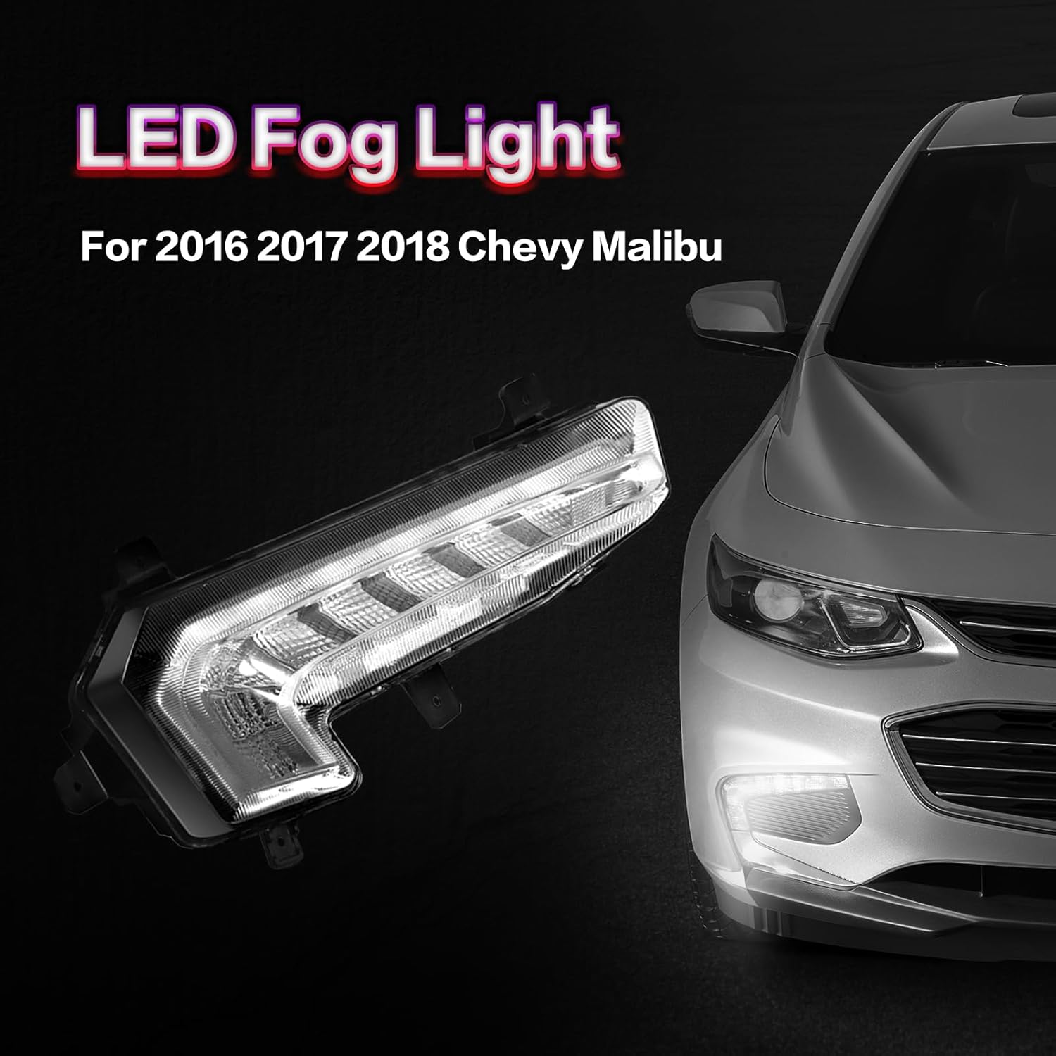 OKSIWA LED Fog Light for 2016 2017 2018 Chevy Malibu, Front Driving Fog Lamps Replacement Kit, Clear Lens (Right)