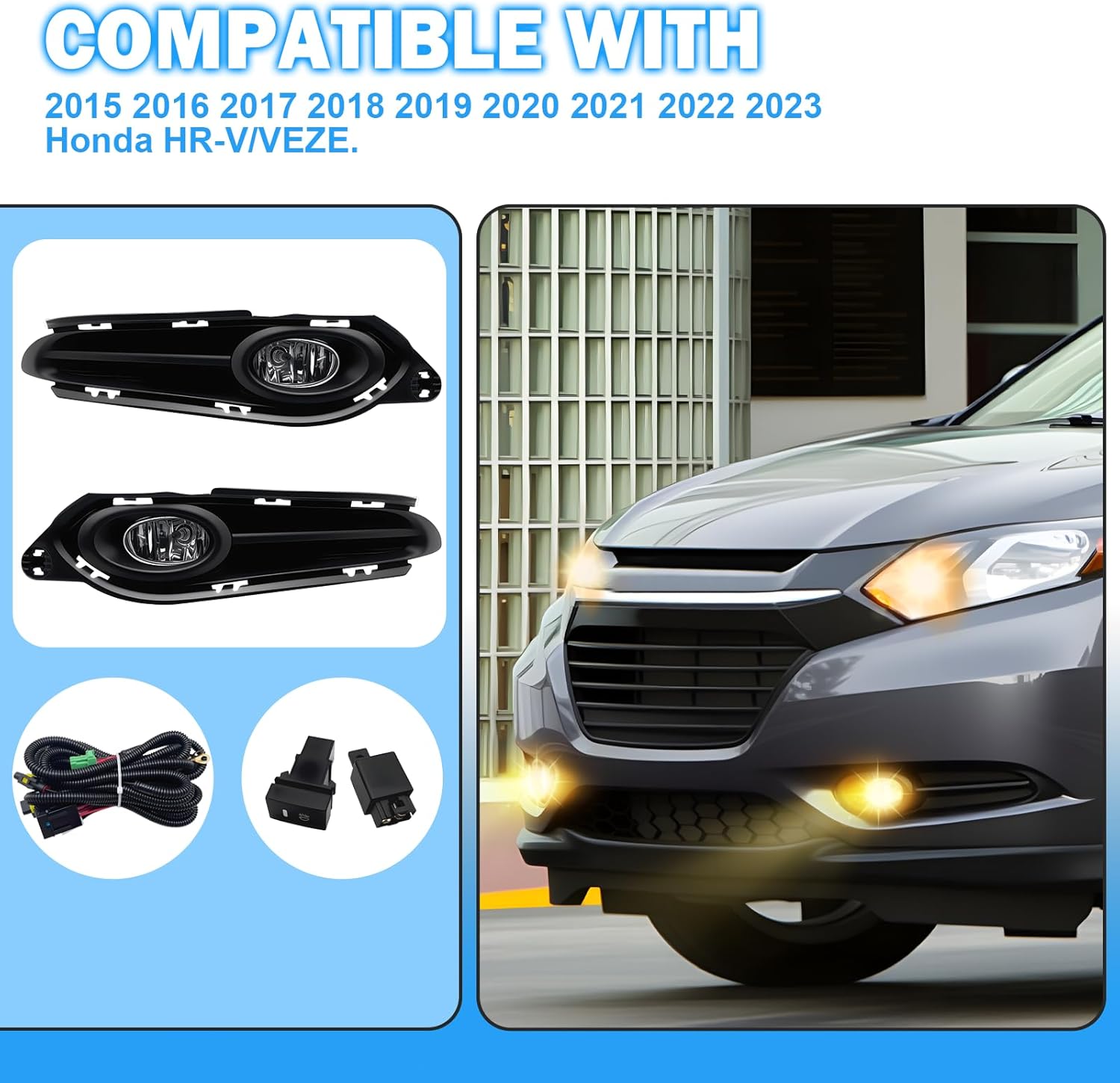 OKSIWA Fog Lights Assembly Compatible With 2015 2016 2017 2018 2019 2020 2021 2022 2023 HR-V/VEZE Front Bumper Driving Fog Lamp Light Kits-4