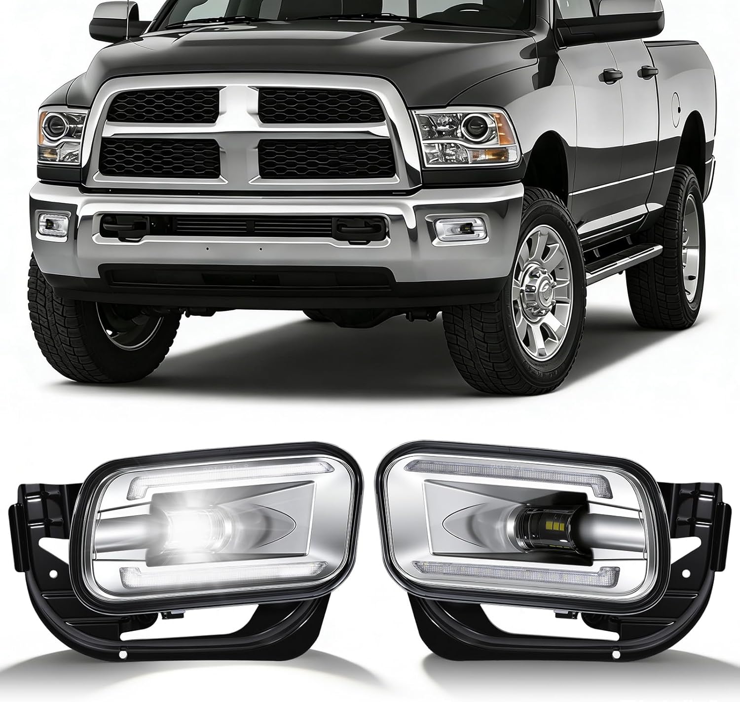 OKSIWA LED Fog Lights Assembly Fit for Ram 1500 2009-2012,Dodge Ram 2500 2010-2018,Dodge Ram 3500 2012-2018 Replacement For Original Truck Bumper Fog Lamps Replacement,DOT Certified- 1Pair-1
