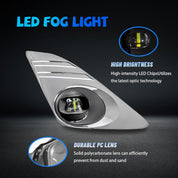 OKSIWA LED Fog Lights-For 2012-2014 Toyota Camry(Not for SE Models), Fog Light Assembly Replacement,Include Switch, Wiring Harness,Plug and Play,Chorme Bezels