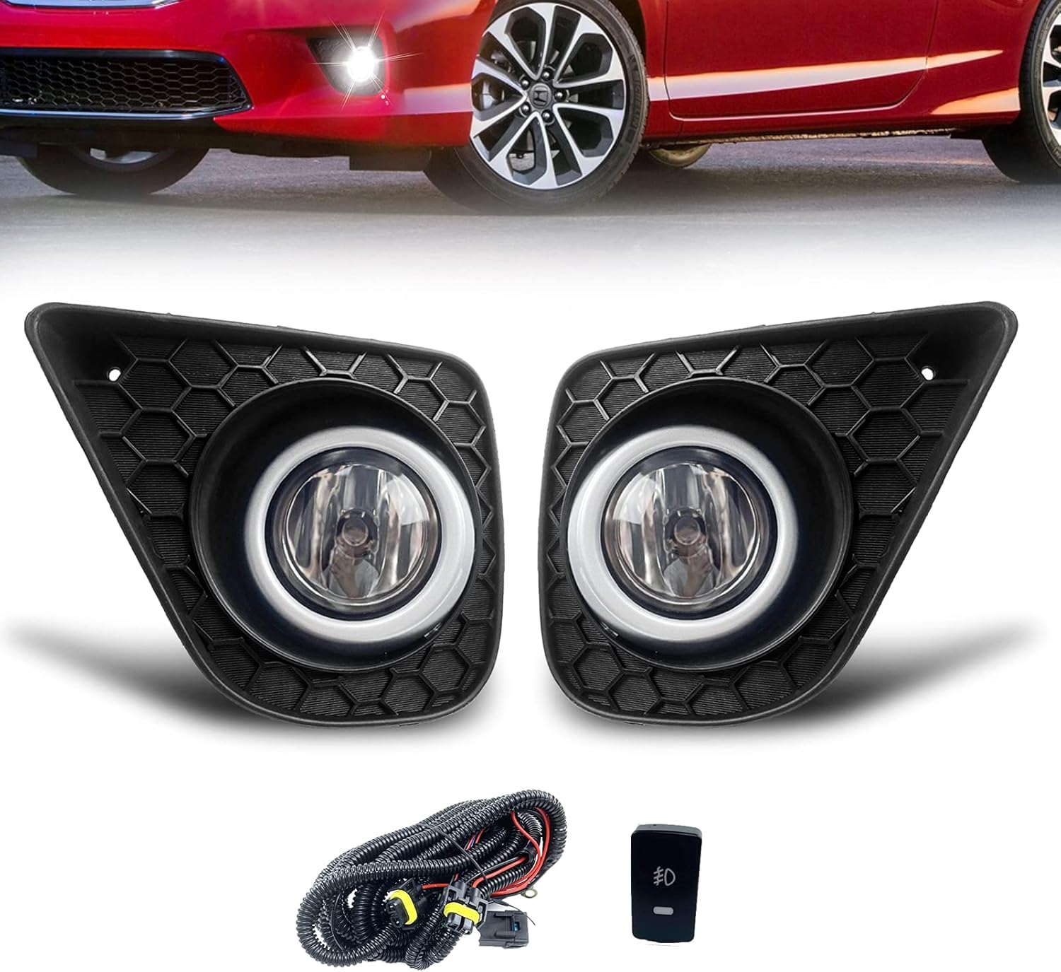 OKSIWA Fog Lights Assembly Compatible with 2013 2014 2015 Honda Accord Coupe, Front Bumper Driving Fog Lamp Kits, Driver & Passenger Side, IP67 Waterproof & Plug-And-Play