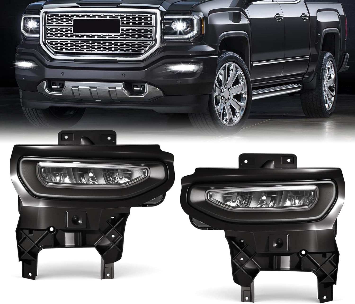 OKSIWA LED Fog Lights-For 2016 2017 2018 GMC Sierra 1500, Fog Light Assembly Replacement, IP67 Waterproof, Clear Lens,Exclude Fog Wiring Harness