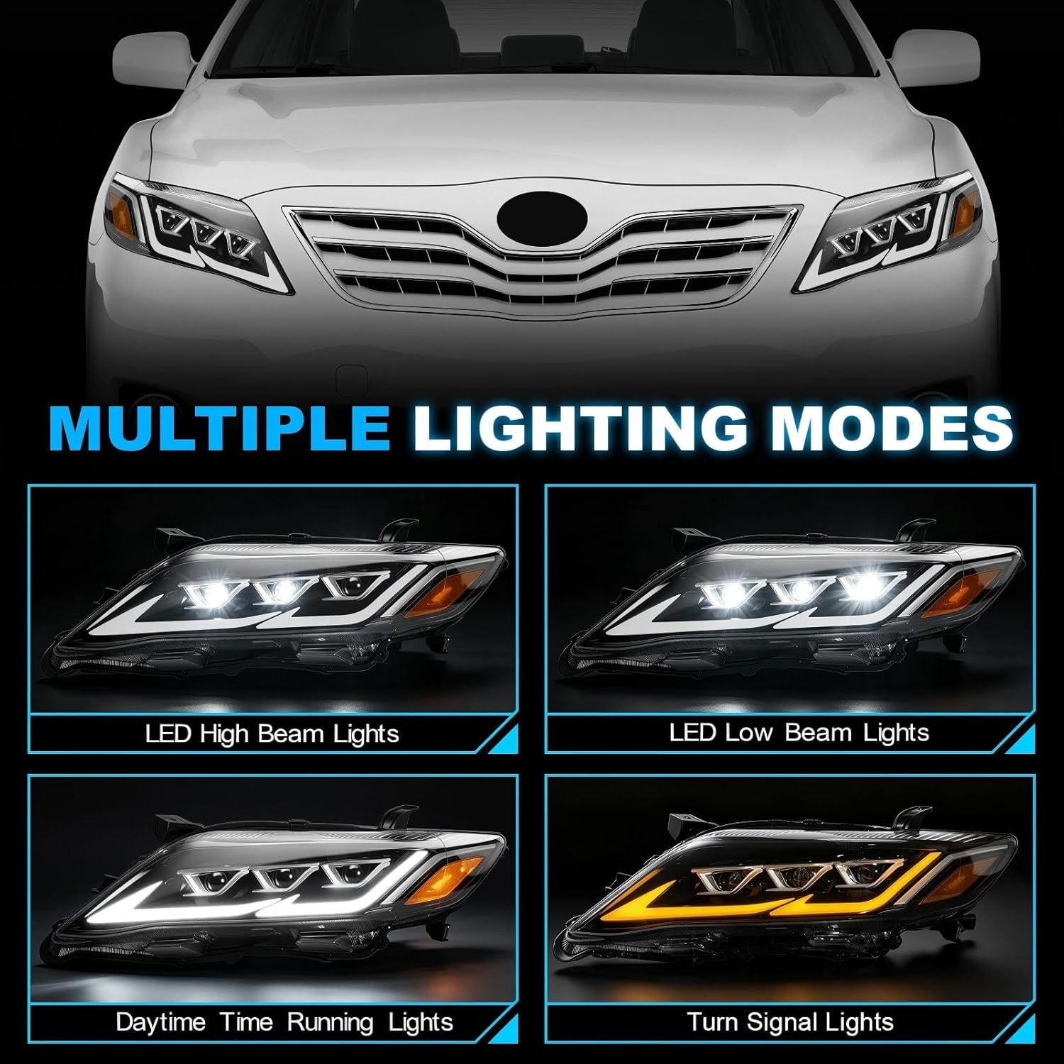 LED Projector Headlights with Startup Animation & Sequential Turn Signal for 2010-2011 Toyota Camry XV40 DRL High Low Beam Clear Lens Waterproof Plug & Play 1 Pair-2