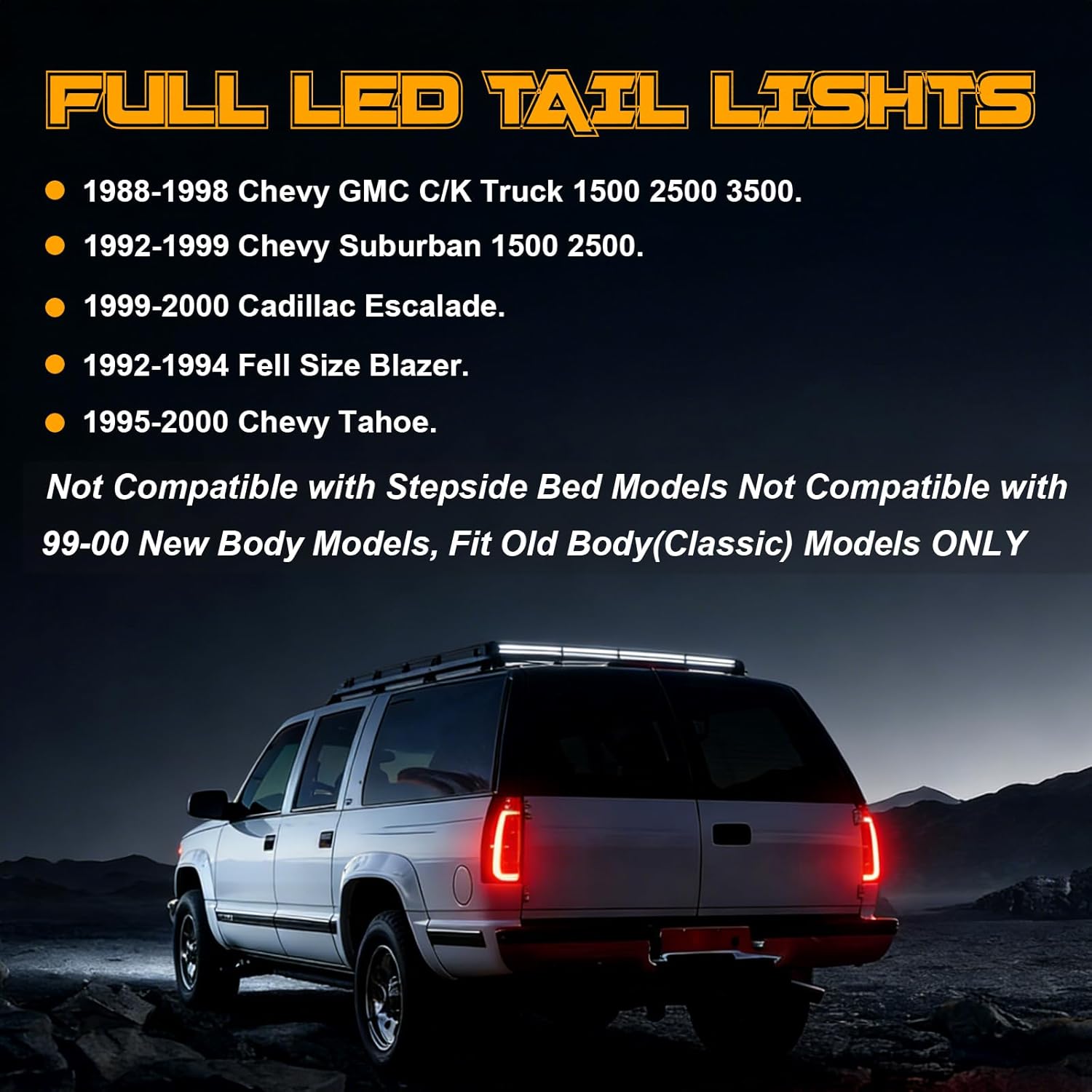 Animated Sequential Smoked LED Tail Lights for 1988-1998 Chevy GMC C/K Sierra, 92-99 Suburban Yukon, 95-99 Tahoe,Blazer,Cadillac Escalade Plug & Play-3