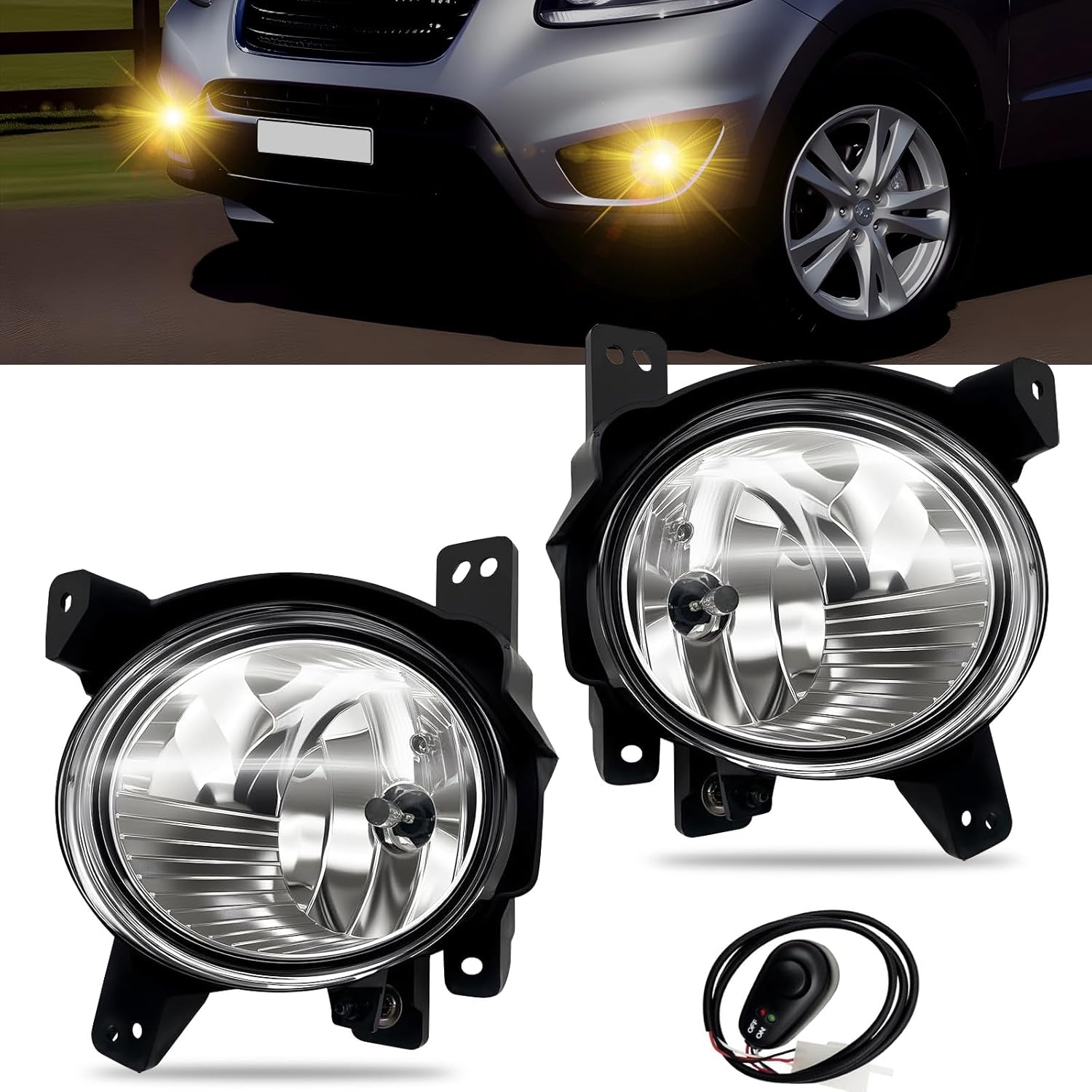 OKSIWA Fog Lights Assemblies Compatible With Fog Lights Compatible with 2010 2011 2012 Hyundai Santa Fe Front Bumper Fog Lamps Replacement with Wiring Harnes