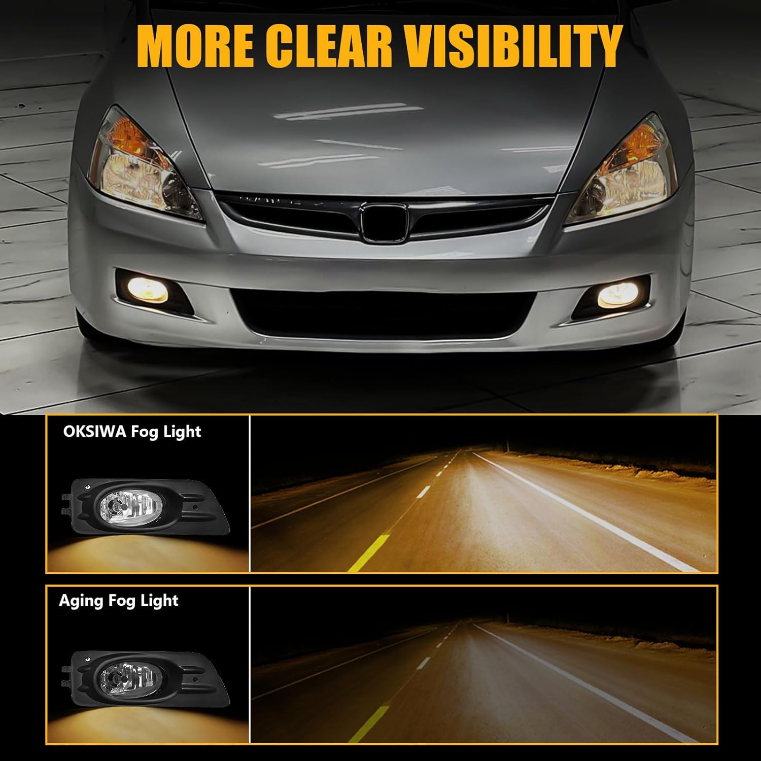 OKSIWA Halogen Fog Light for 2006 2007 Honda Accord Sedan,Front Bumer Fog Lamp Kit with Wiring Harness, Switch,Plug and Play