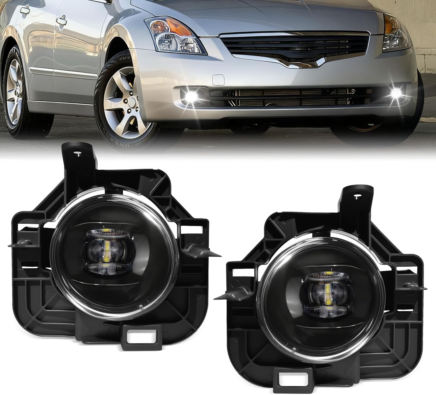 OKSIWA LED Fog Lights, Compatible with Nissan Altima Sedan 2007 2008 2009, Front Bumer Driving Light Fog Lamp Assembly Kit with Wiring Harness, Switch,Plug and Play-1