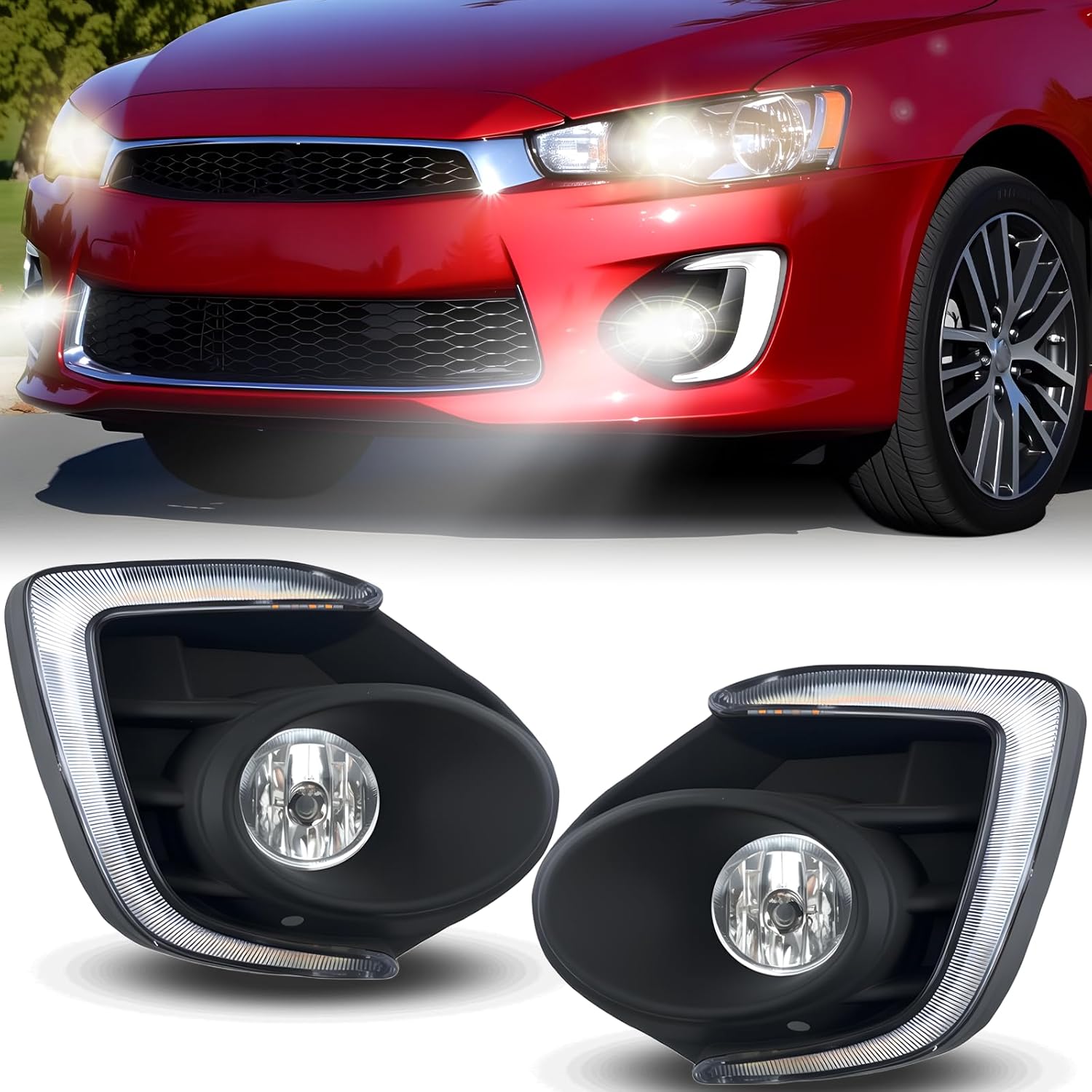 OKSIWA Fog Lights Compatible with 2016 2017 Mitsubishi Lancer 1 Pair Front Bumper Driving Fog Lamps- Clear Lens-1