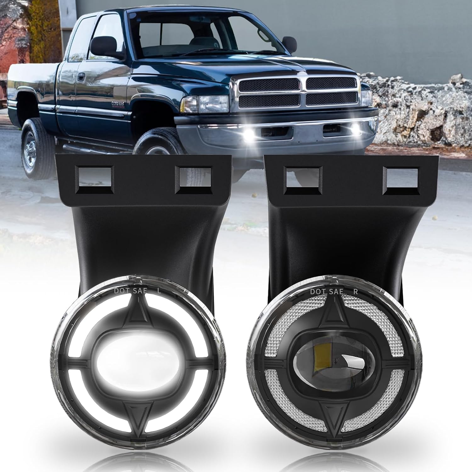 OKSIWA LED Fog Lights with DRL Compatible For Dodge Ram 1500 2500 3500 1994-2002 Bumper Driving Fog Lamps Replacement, 4 Lighting Modes-1
