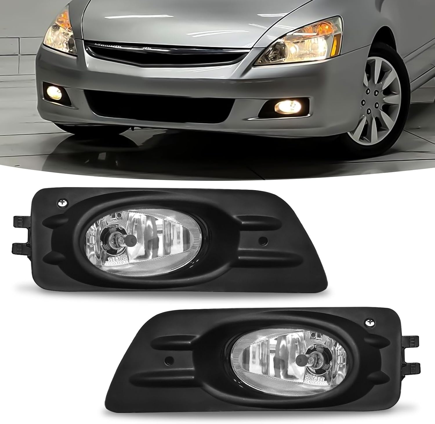 OKSIWA Halogen Fog Light for 2006 2007 Honda Accord Sedan,Front Bumer Fog Lamp Kit with Wiring Harness, Switch,Plug and Play