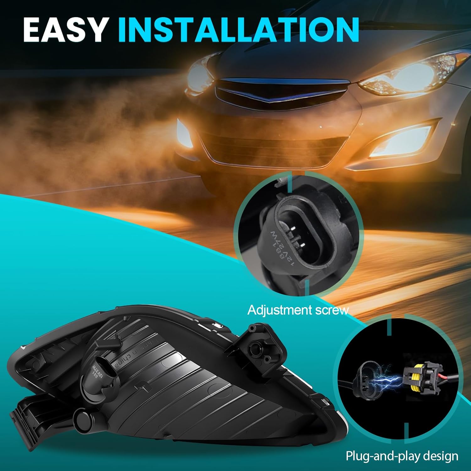OKSIWA Fog Light Assembly Compatible with Elan-tra 2011-2013 Bumper Lamp Right Left Side Halogen Bulbs Clear Lens-3