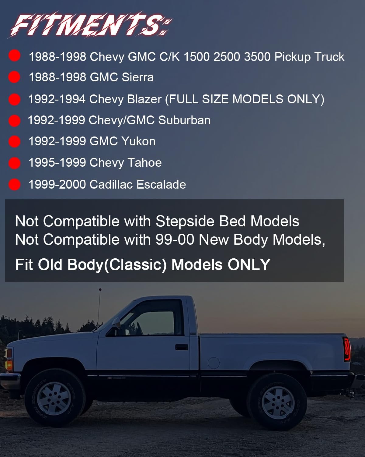 OKSIWA Sequential LED Tail Lights for 1988-1998 Chevy GMC C/K, Silverado, Sierra, 1992-1999 Suburban Yukon, 95-99 Tahoe, Pickup Truck Rear Lights with Start-Up Animation, Dynamic Turn Signals