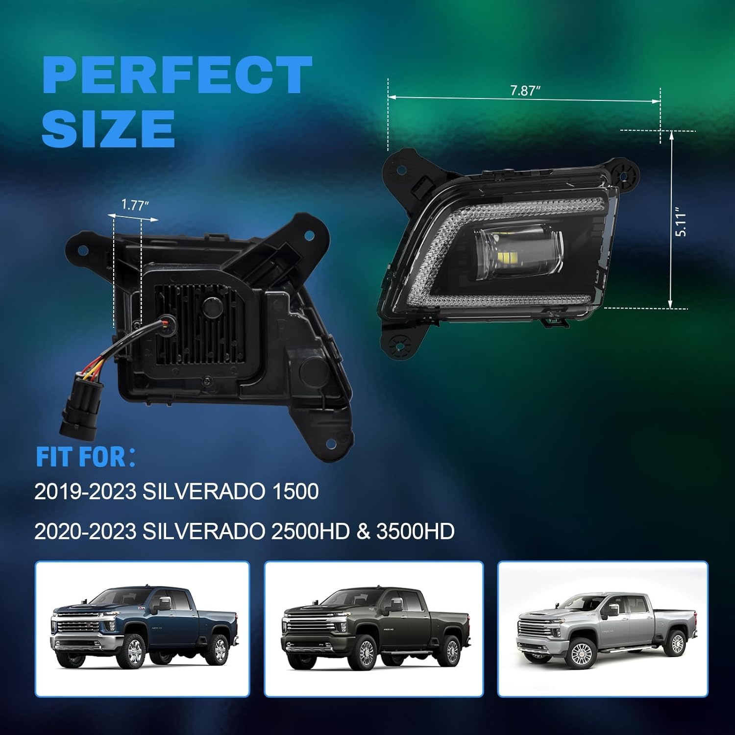 OKSIWA LED Fog Lights for 2019-2023 Chevrolet Silverado 1500 2500HD 3500HD with DRL and Dynamic Turn Signal, LED Fog Light Assembly Replacement Lamp Kit with Start-up Animation, Clear Lens