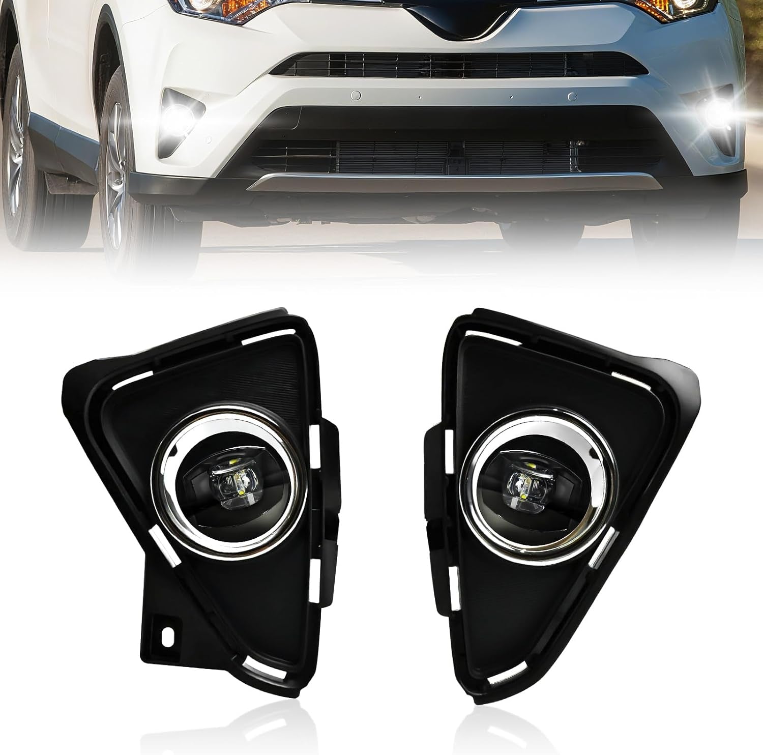 OKSIWA LED Fog Lights for 2016 2017 2018 Toyota RAV4,1 Pair Front Driving Fog Lamps Kits with Wiring Harness Switch,Clear Lens