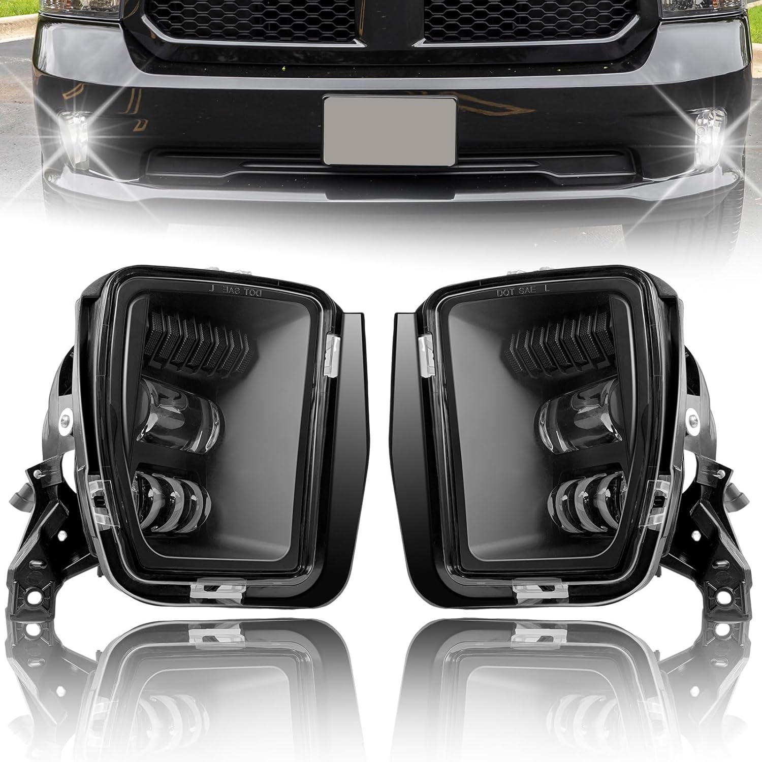 OKSIWA LED Fog Light fit for 2013 2014 2015 2016 2017 2018 Dodge Ram 1500 Pickup 2019 2020 2021 RAM 1500 Classic(Not Fit for Rebel Model) Fog Lamps With Black Trim