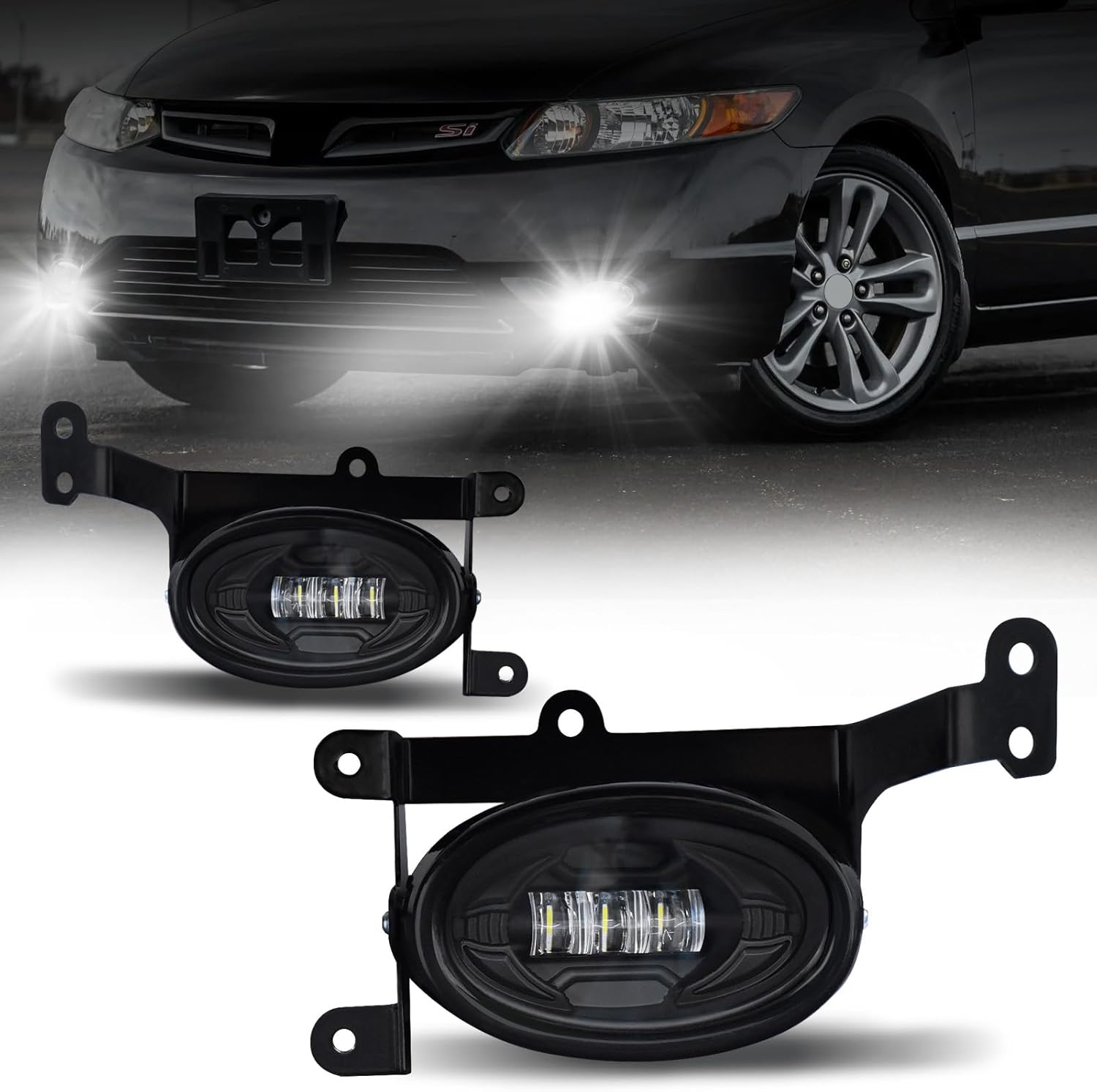 OKSIWA LED Fog Lights for 2006 2007 2008 Honda Civic Coupe 2DR,Front Bumper Driving Light kit,Fog Lamp Assembly Replacement with Switch,Wiring Harness,Plug and Play
