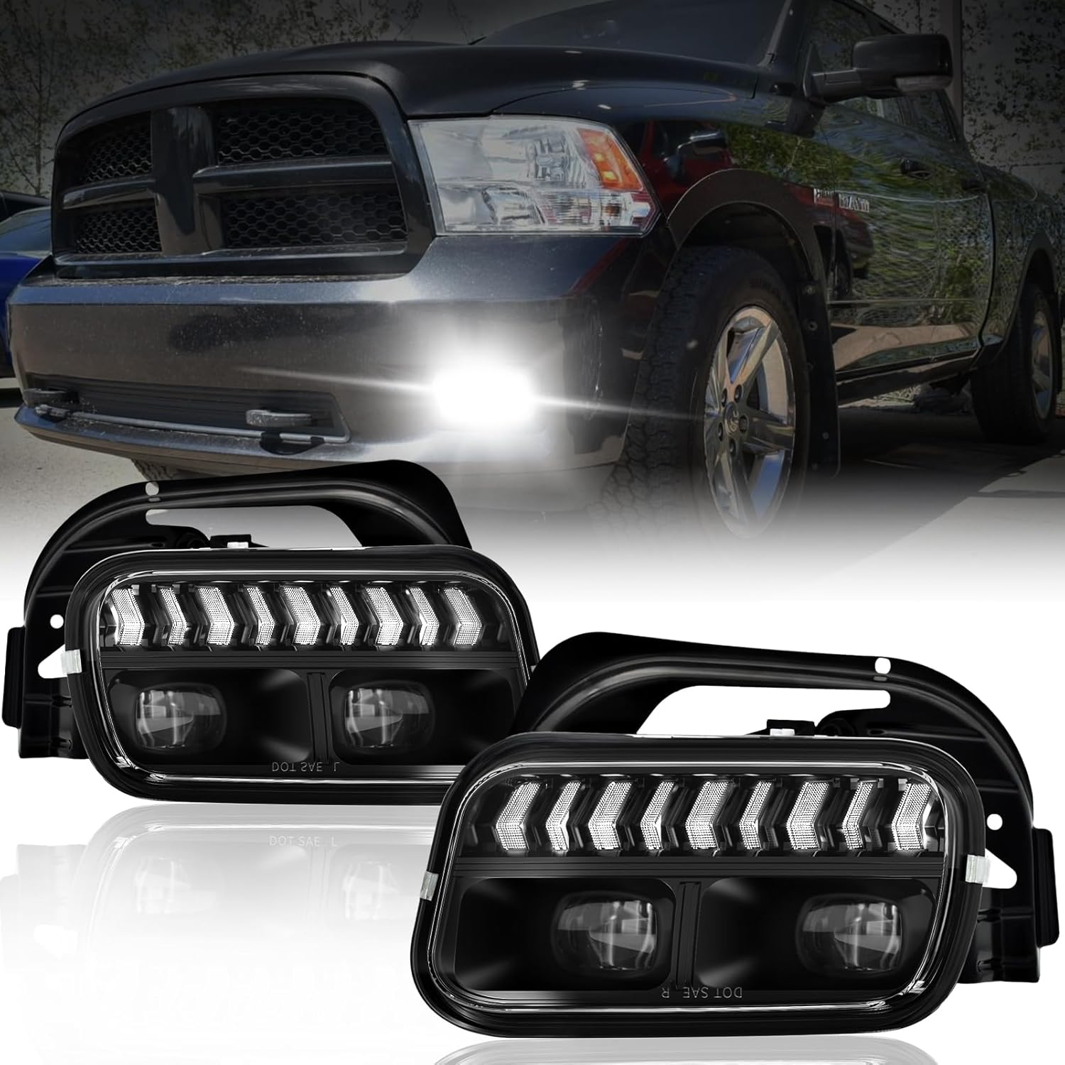 OKSIWA LED Fog Lights for Dodge Ram 2009-2012 1500, 2010-2018 2500, 2010-2018 3500 with Daytime Running Lights DRL Set Assembly 1 Pair Driving Fog Lamps Replacement-1