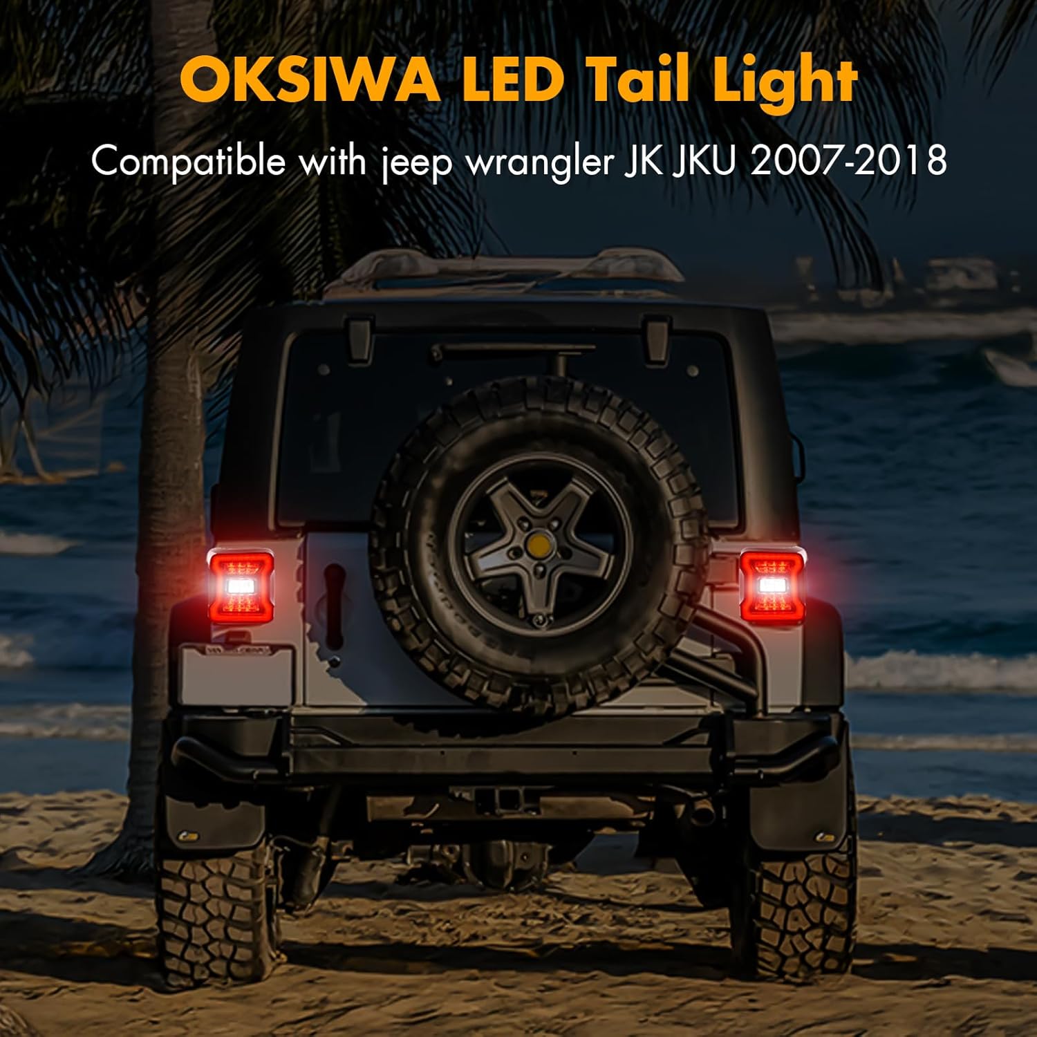 OKSIWA LED Tail Lights Fit For 2007-2018 Jeep Wrangler JK JKU, Tunnel Shaped Design Rear Lights, Running, Brake, Turn Signal, Reverse Light Tail Lamp, Easy to Install