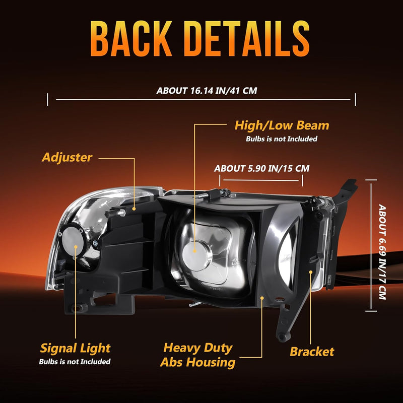 OKSIWA Headlights Assembly for Dodge Ram 1500 1994-2001,for Dodge RAM 2500 3500 1994-2002, OEM Style Replacement Headlamps, Factory Fit Headlight Housing, Plug & Play-2