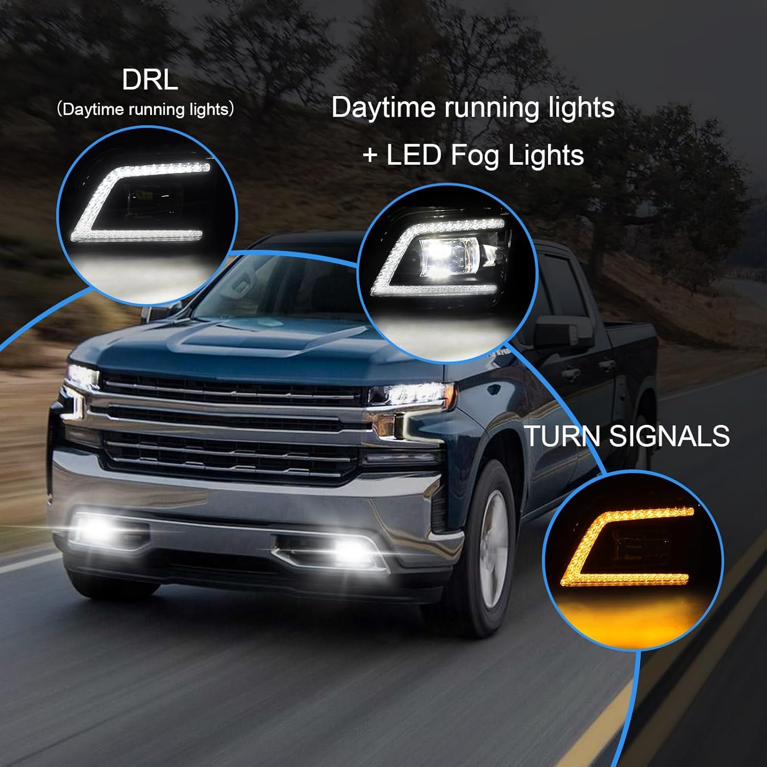 DOT Compliant Animated Sequential LED Fog Lights with DRL for 2019-2023 Chevy Silverado Clear Lens Plug & Play-2