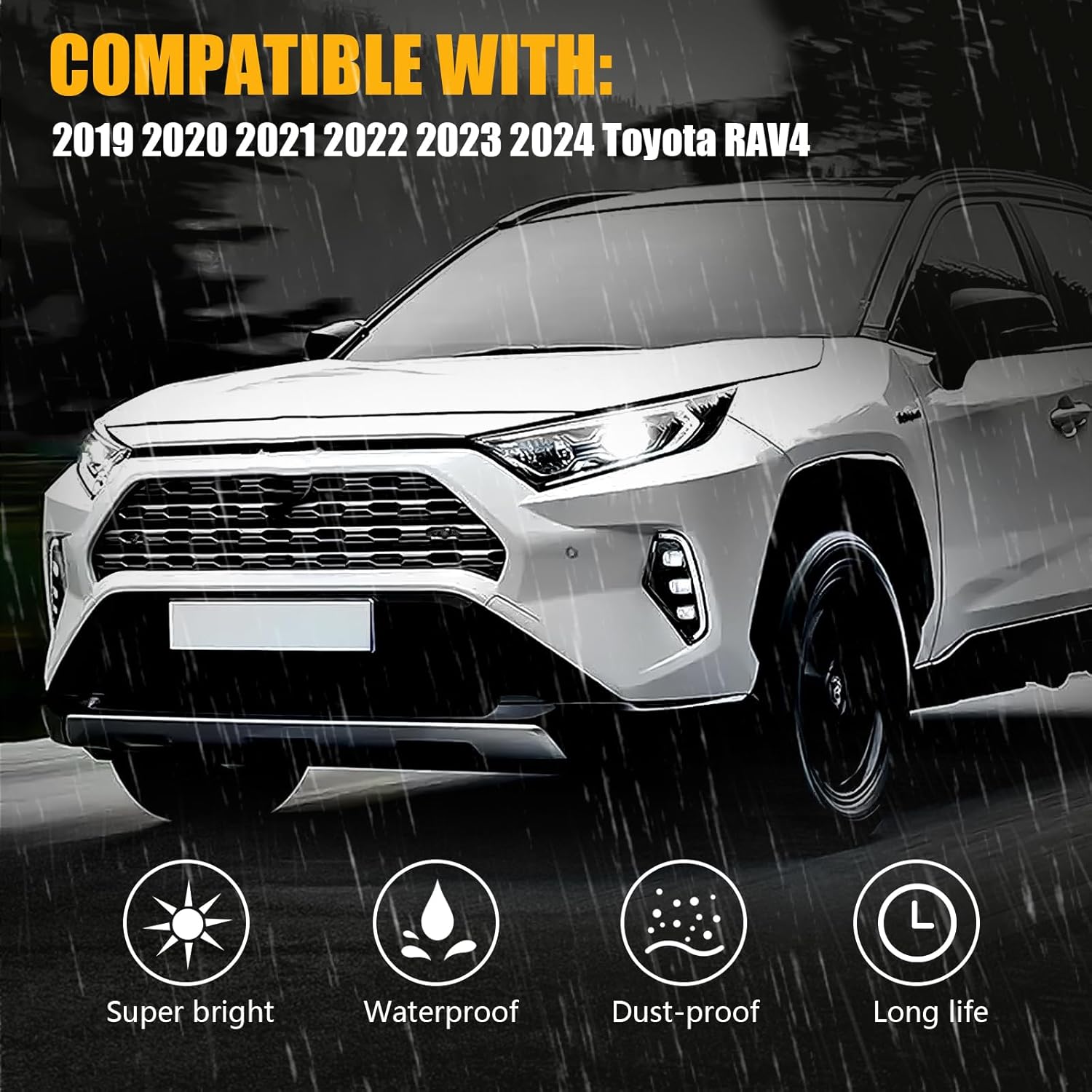 OKSIWA LED Fog Lights with 3 Colors DRL for Toyota Rav4 2019-2025, White LED Daytime Running light, Amber Turn Signal,Blue Lights for Nights, Fog Lamp Assembly kit with Bezel Wiring Harness