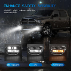 OKSIWA LED Fog Lights for Dodge Ram 2009-2012 1500, 2010-2018 2500, 2010-2018 3500 with Daytime Running Lights DRL Set Assembly 1 Pair Driving Fog Lamps Replacement-2