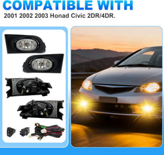 OKSIWA Fog Lights Assembly Compatible With 2001 2002 2003 Honad Civic 2DR/4DR Front Bumper Fog lights with Switch and Wiring Harness- 1 Pair-3