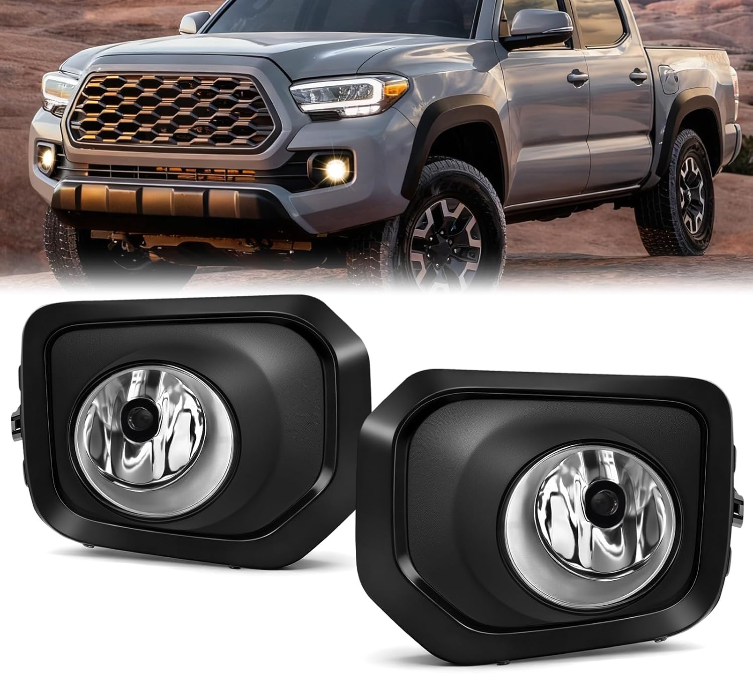 OKSIWA Halogen Fog Lights,Compatible with 2016-2023 Toyota Tacoma(Fits SR,SR5 Model Only), Front Bumper Driving Light, with Wiring Harness, Switch,Easy to Install (Black Bezels)-1
