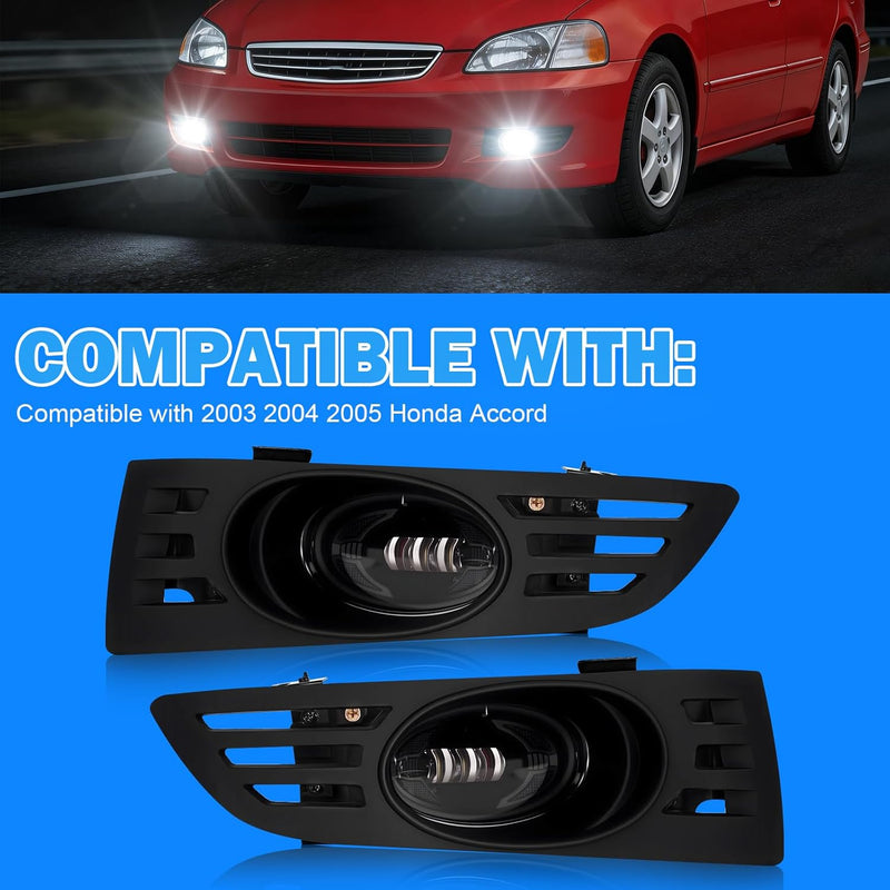 OKSIWA LED Fog Lights for Honda Accord 2003 2004 2005, Front Bumper Fog Lamps with Switch & Wiring Harness, Plug-and-Play Installation-3
