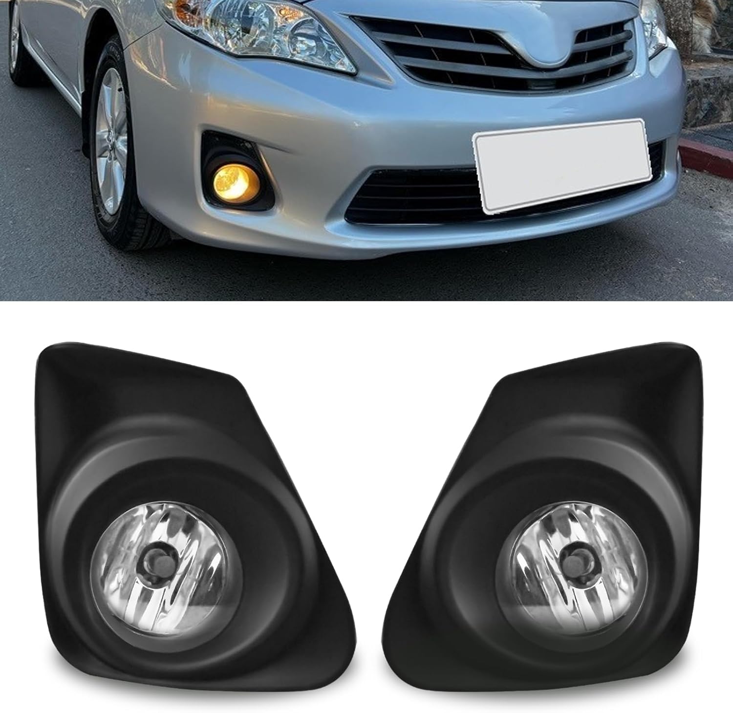 OKSIWA Fog Lights Assembly For Toyota Corolla 2011 2012 2013 ，Bumper Driving Fog lamp Replacement (Halogen Bulbs) - 1 pair