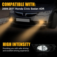 OKSIWA Halogen Fog Lights Fit for 2009 2010 2011 Honda Civic 4-Door Sedan,Front Bumer Driving Light Kit,Fog Lamps Replacement with Wiring Harness,Clear Lens,Plug and Play-2
