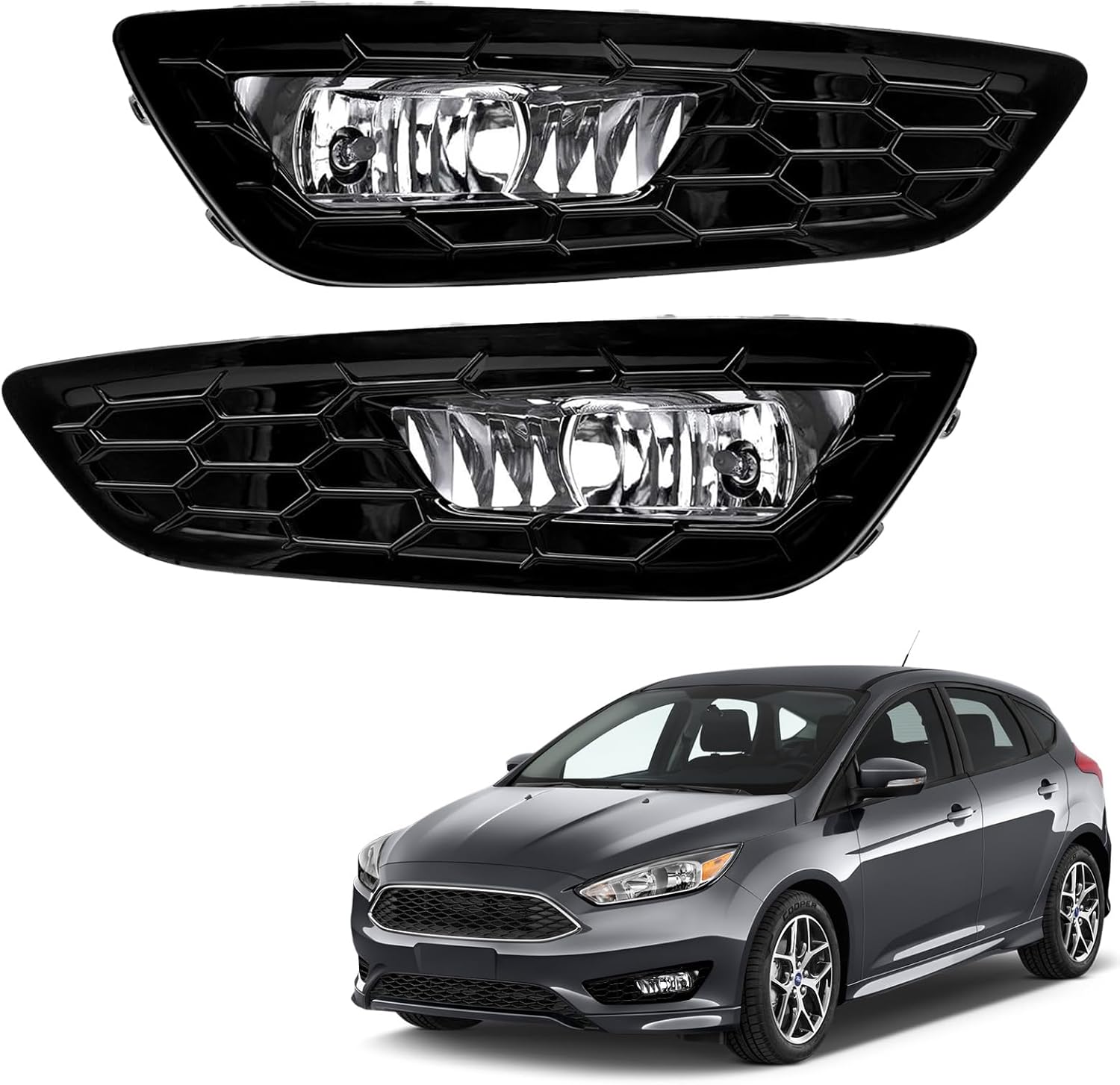 OKSIWA Fog Lights Assemblies Compatible With 2015 2016 2017 Ford Focus Fog Lamps Drive and Passenger Side Front Bumper Fog Lights Clear Lens-1