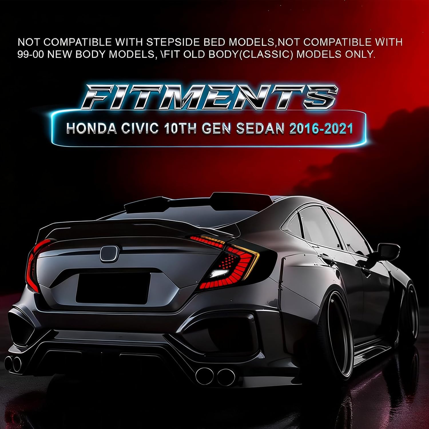 OKSIWA Sequential LED Tail Lights Compatible with Honda Civic 10th Gen Sedan 2016-2021, Not for Hatchbacks, Starting Animated Tail Light Assembly, Brake Turn Signal Lights, Reverse Lights, Parking Light